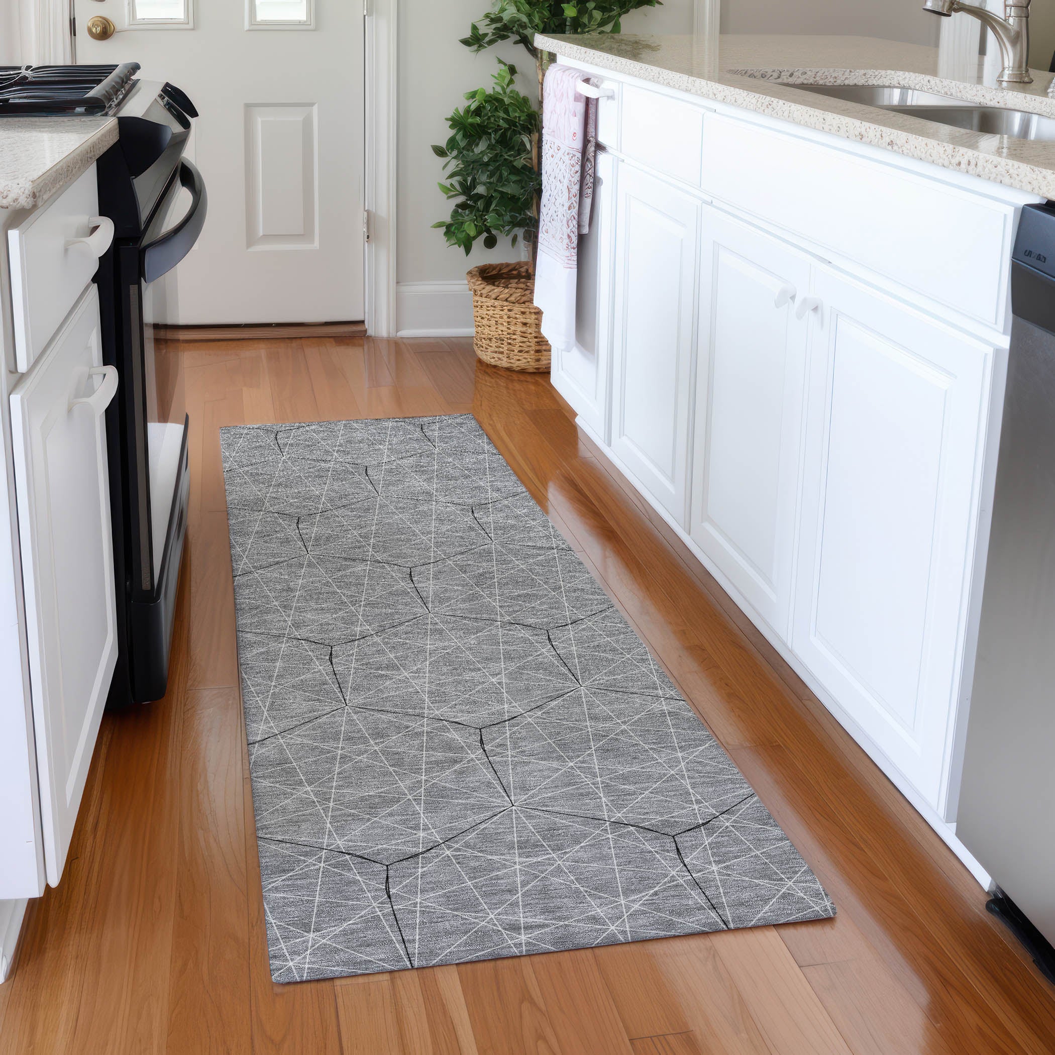 Prague Machine Washable Transitional Gray Rug 2'3" x 7'6" #shape_Runner