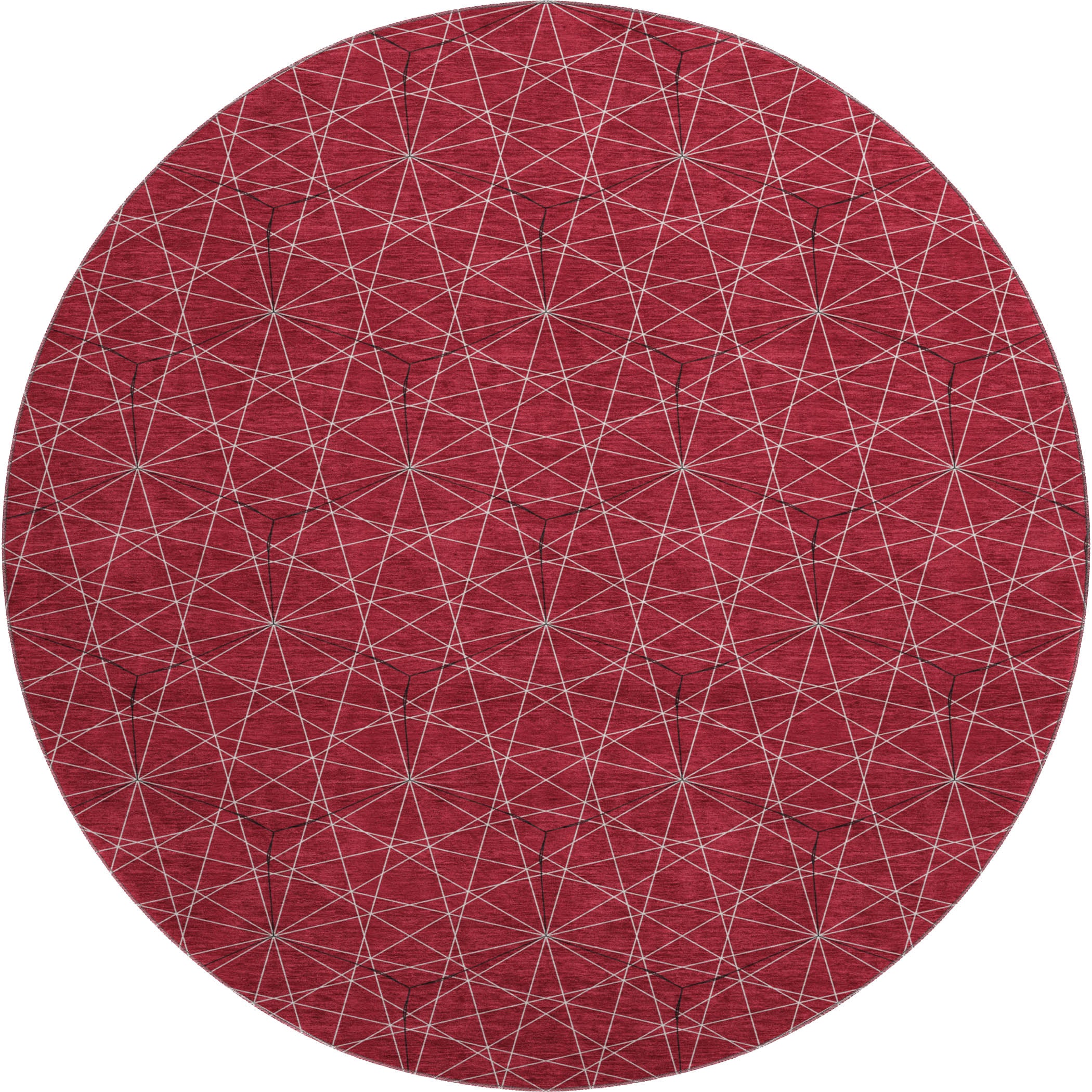 Prague Machine Washable Transitional Red Rug 8' x 8' #shape_Round