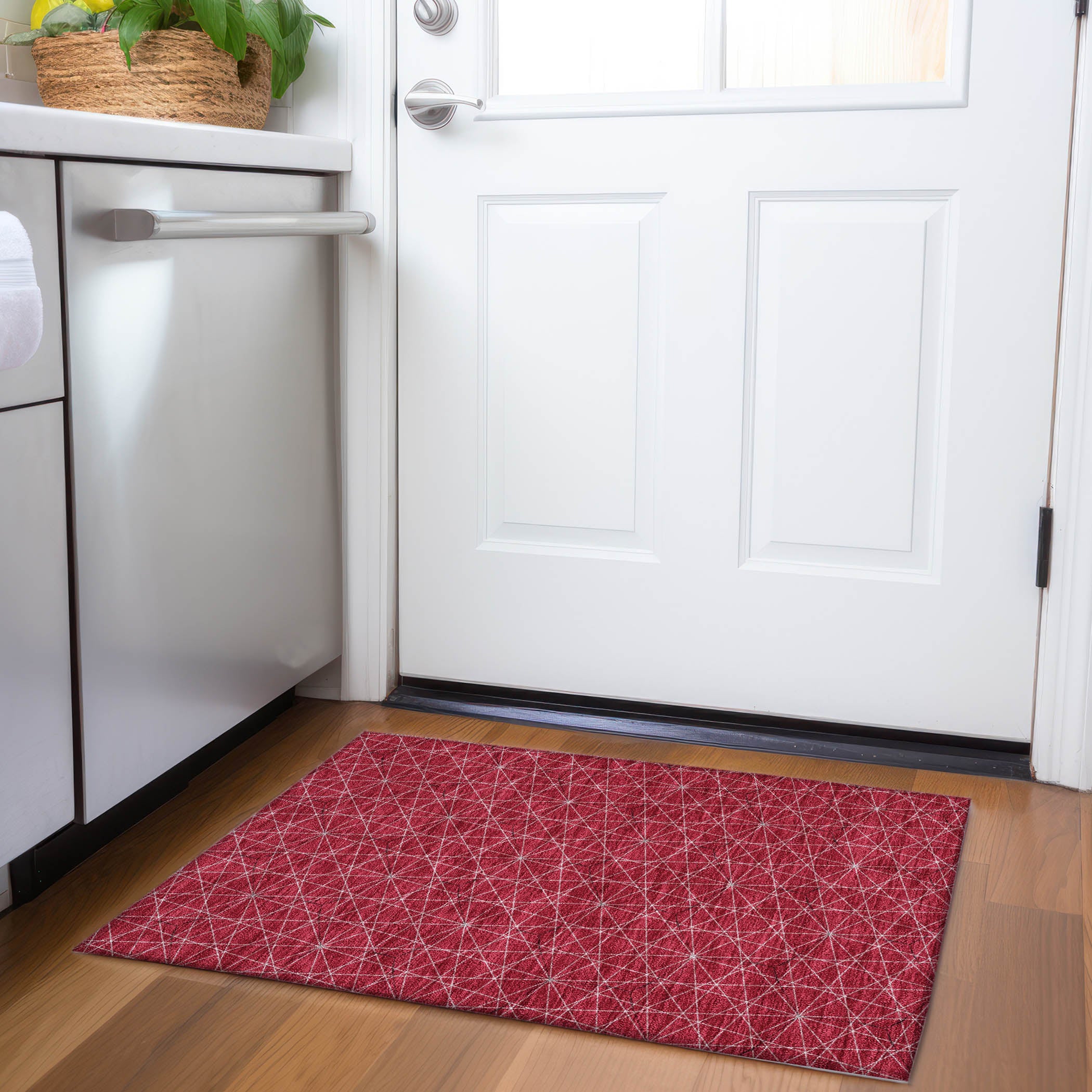 Prague Machine Washable Transitional Red Rug 1'8" x 2'6" #shape_Rectangle