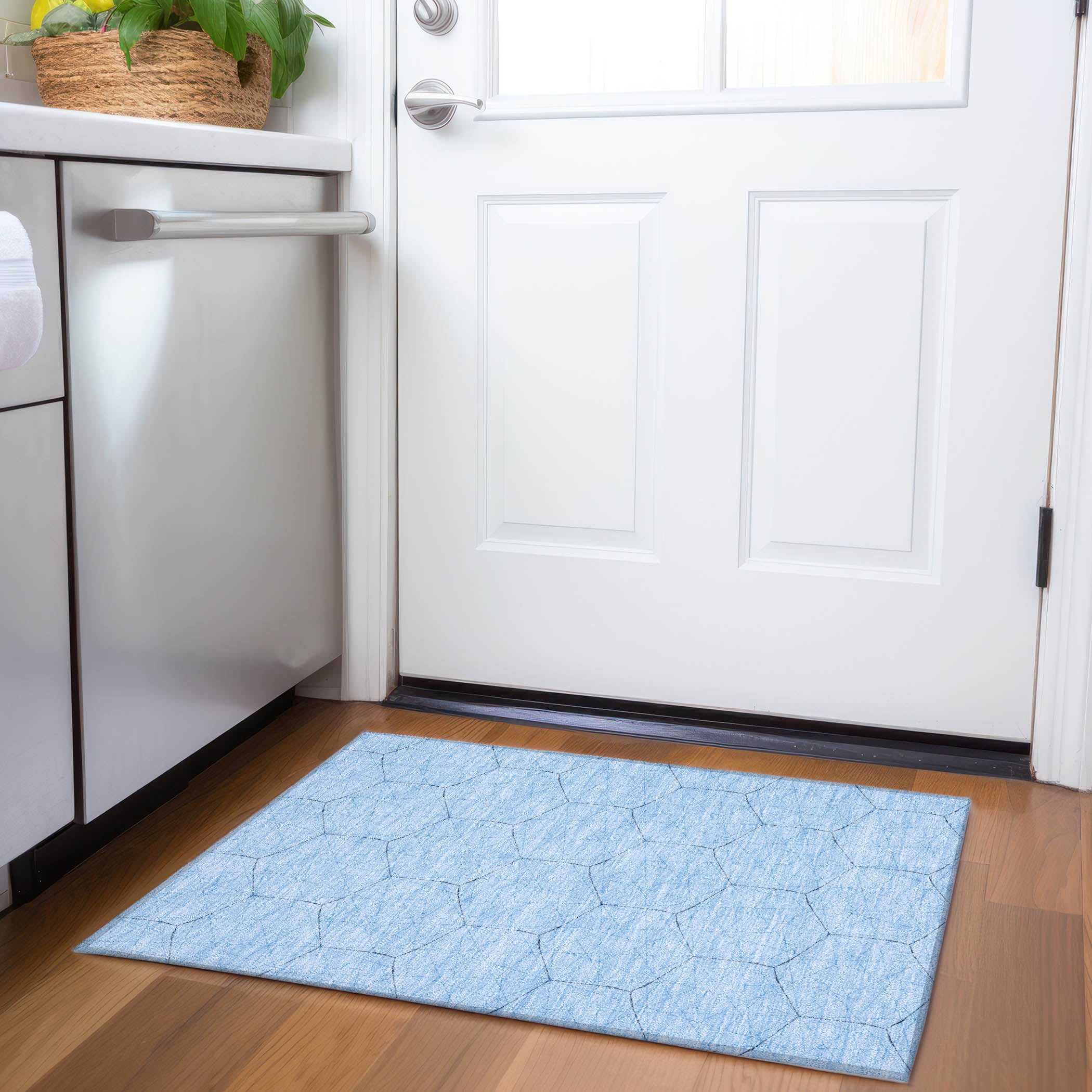 Prague Machine Washable Transitional Sky Blue Rug 1'8" x 2'6" #shape_Rectangle