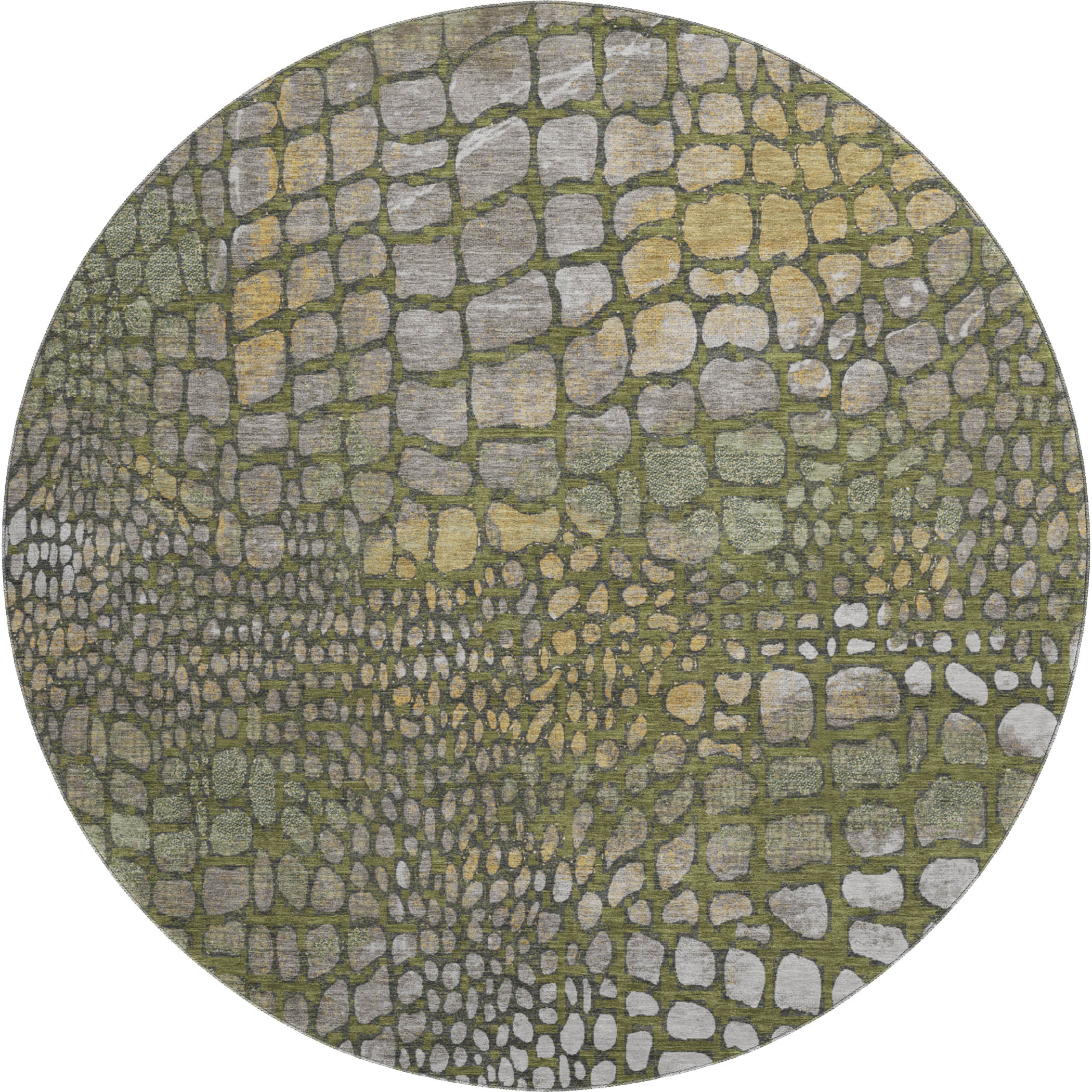 Sintra Machine Washable Transitional Olive Green Rug 8' x 8' #shape_Round