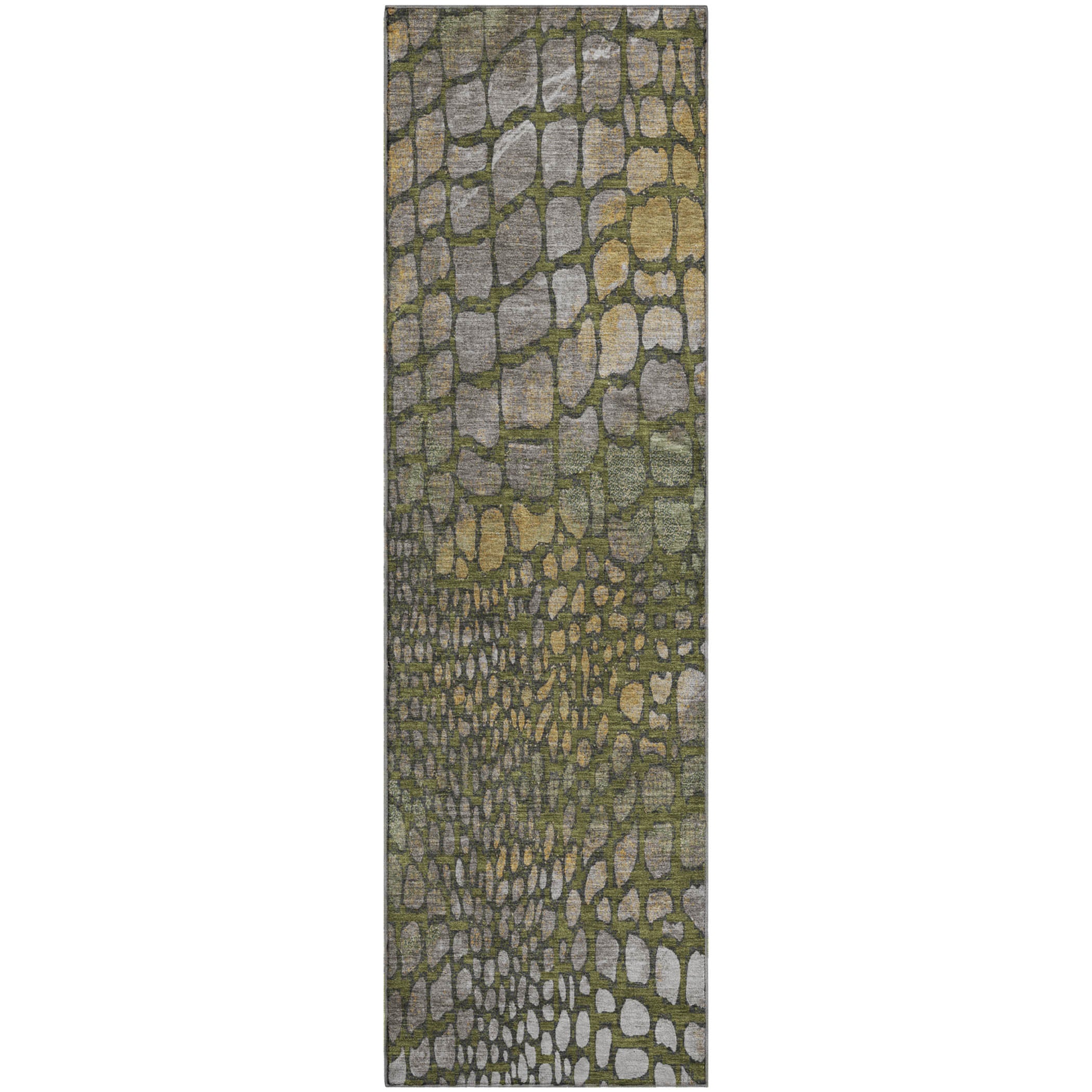 Sintra Machine Washable Transitional Olive Green Rug 2'3" x 7'6" #shape_Runner