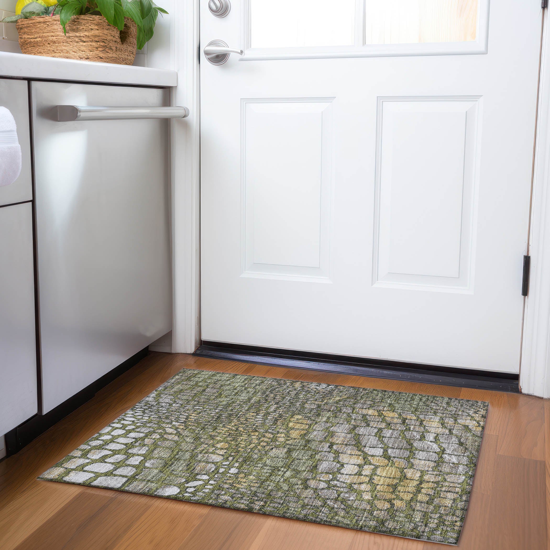 Sintra Machine Washable Transitional Olive Green Rug 1'8" x 2'6" #shape_Rectangle