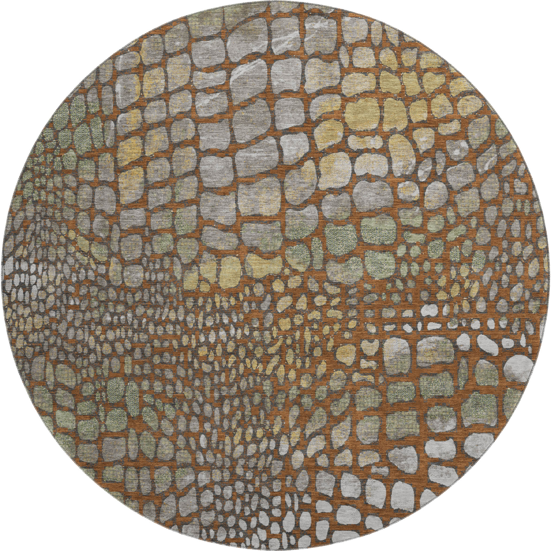 Sintra Machine Washable Transitional Paprika Orange Rug 8' x 8' #shape_Round