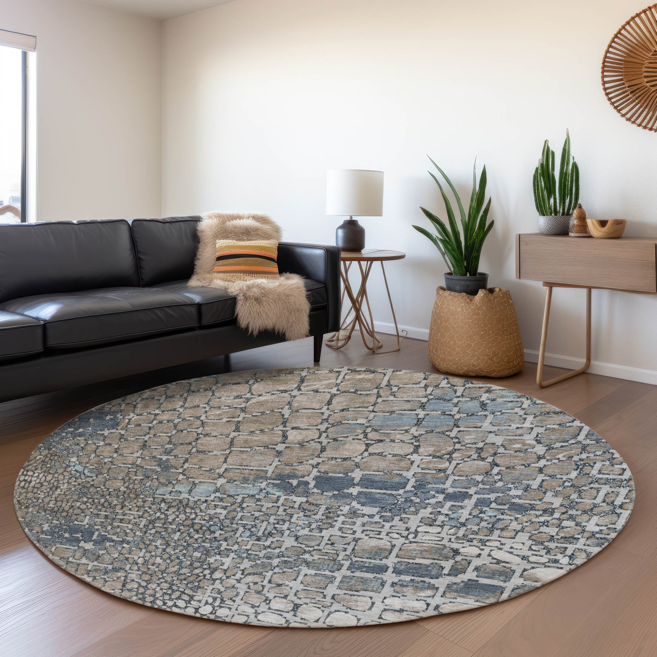 Sintra Machine Washable Transitional Silver Gray Rug 8' x 8' #shape_Round