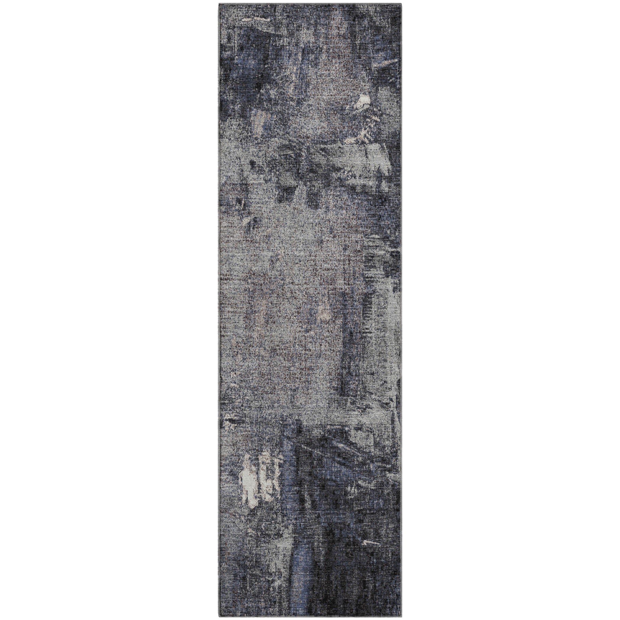 Antigua Machine Washable Transitional Charcoal Gray Rug 2'3" x 7'6" #shape_Runner