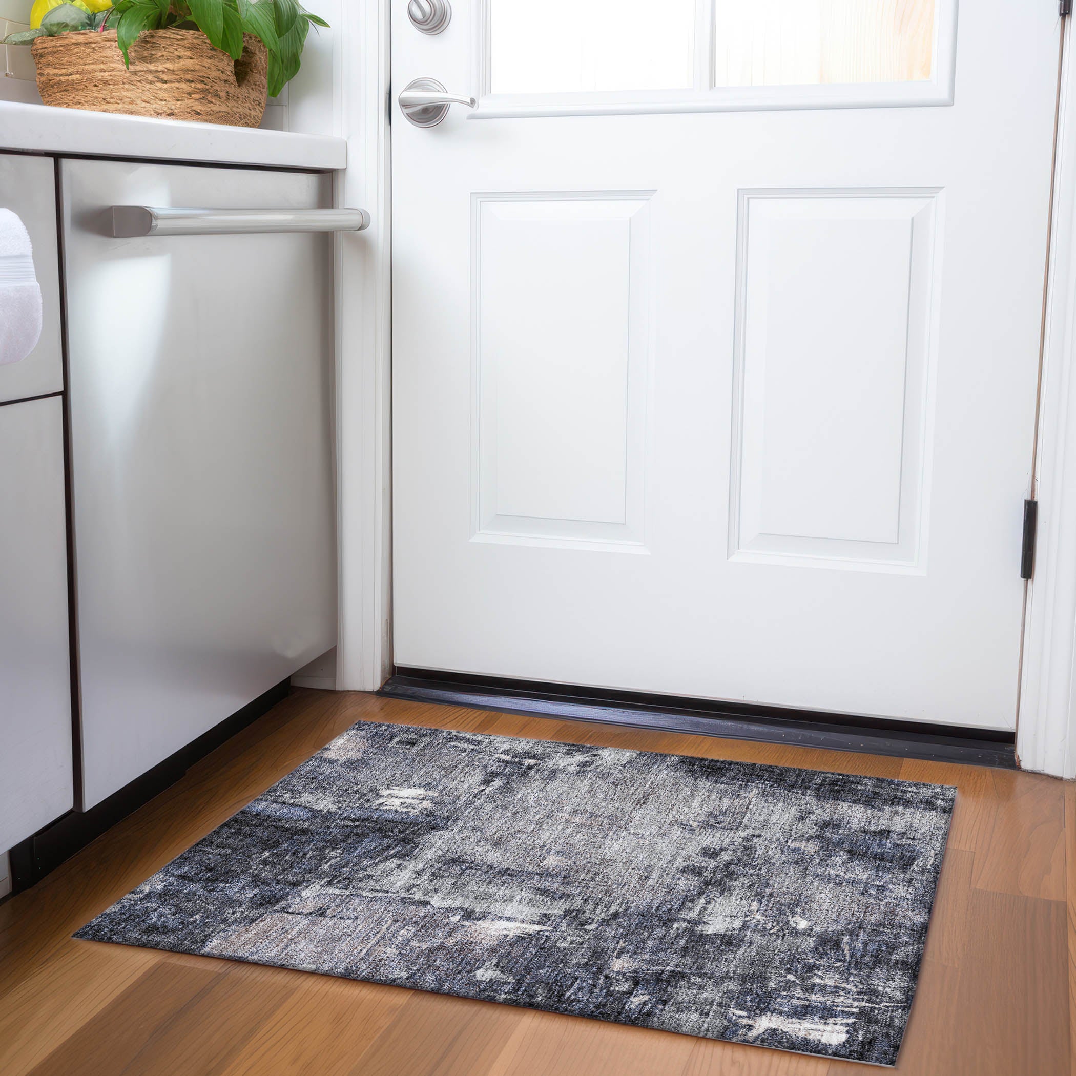 Antigua Machine Washable Transitional Charcoal Gray Rug 1'8" x 2'6" #shape_Rectangle