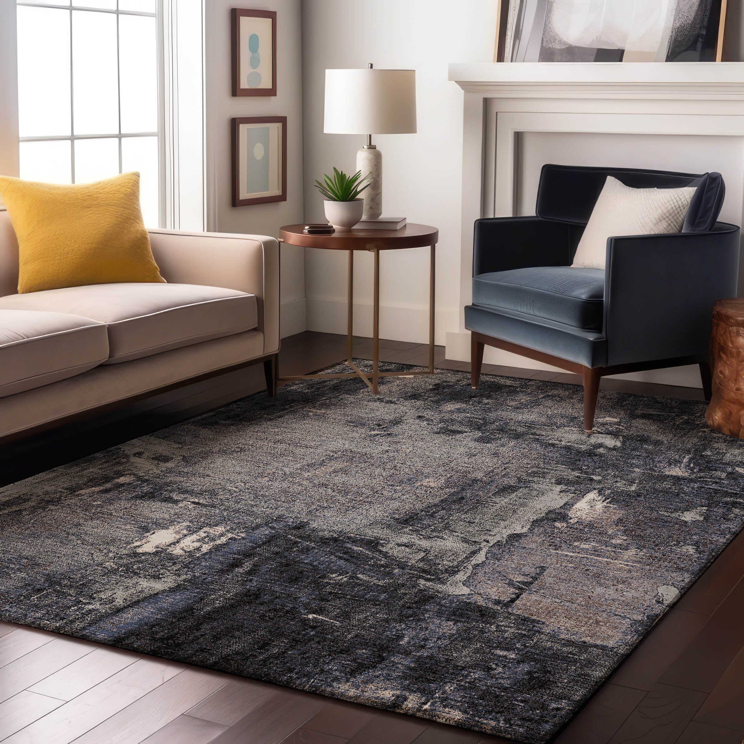 Antigua Machine Washable Transitional Charcoal Gray Rug 2'6" x 3'10" #shape_Rectangle