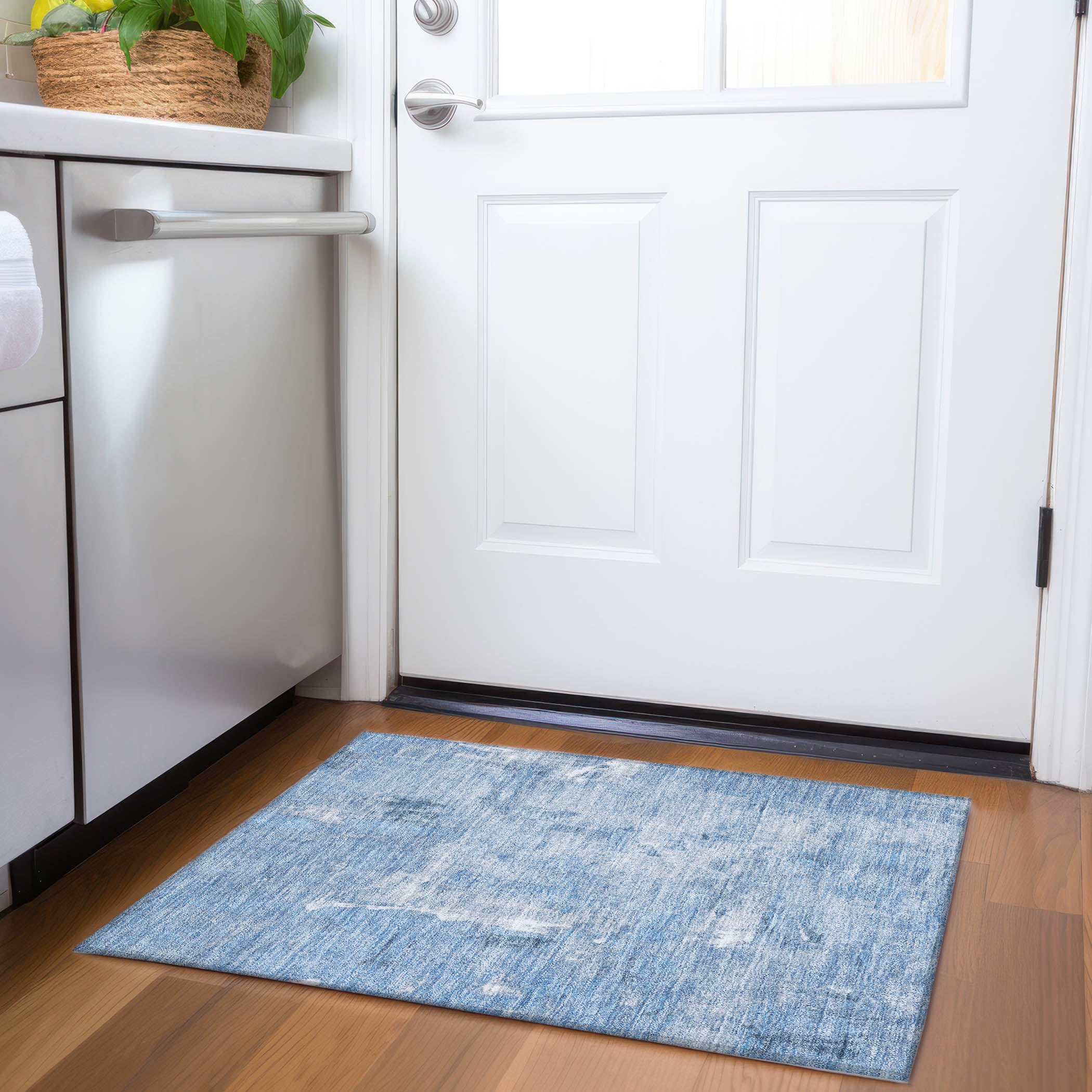 Antigua Machine Washable Transitional Denim Blue Rug 1'8" x 2'6" #shape_Rectangle