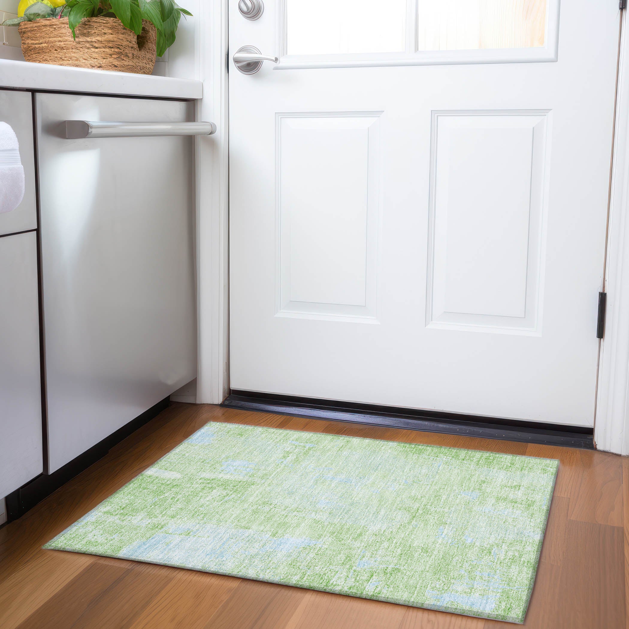 Antigua Machine Washable Transitional Green Rug 1'8" x 2'6" #shape_Rectangle
