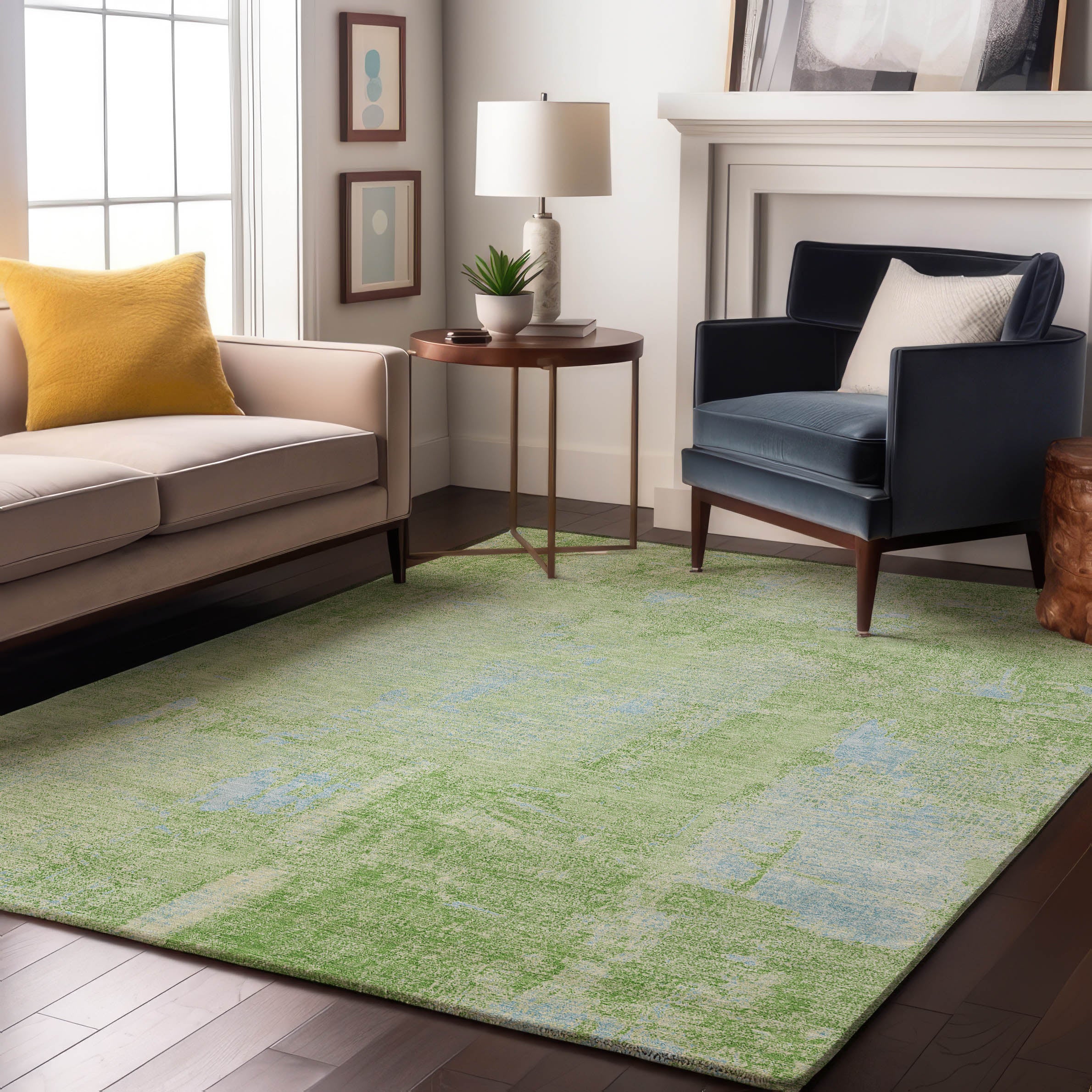 Antigua Machine Washable Transitional Green Rug 2'6" x 3'10" #shape_Rectangle
