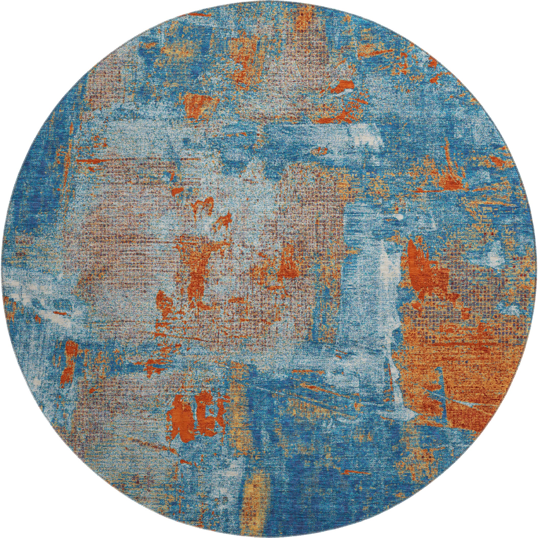 Antigua Machine Washable Transitional Navy Blue Rug 8' x 8' #shape_Round