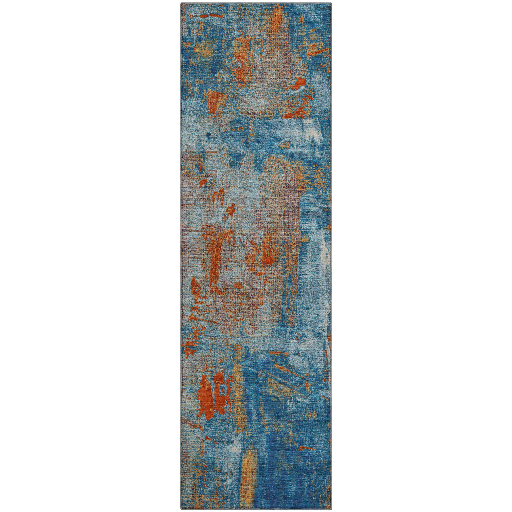 Antigua Machine Washable Transitional Navy Blue Rug 2'3" x 7'6" #shape_Runner