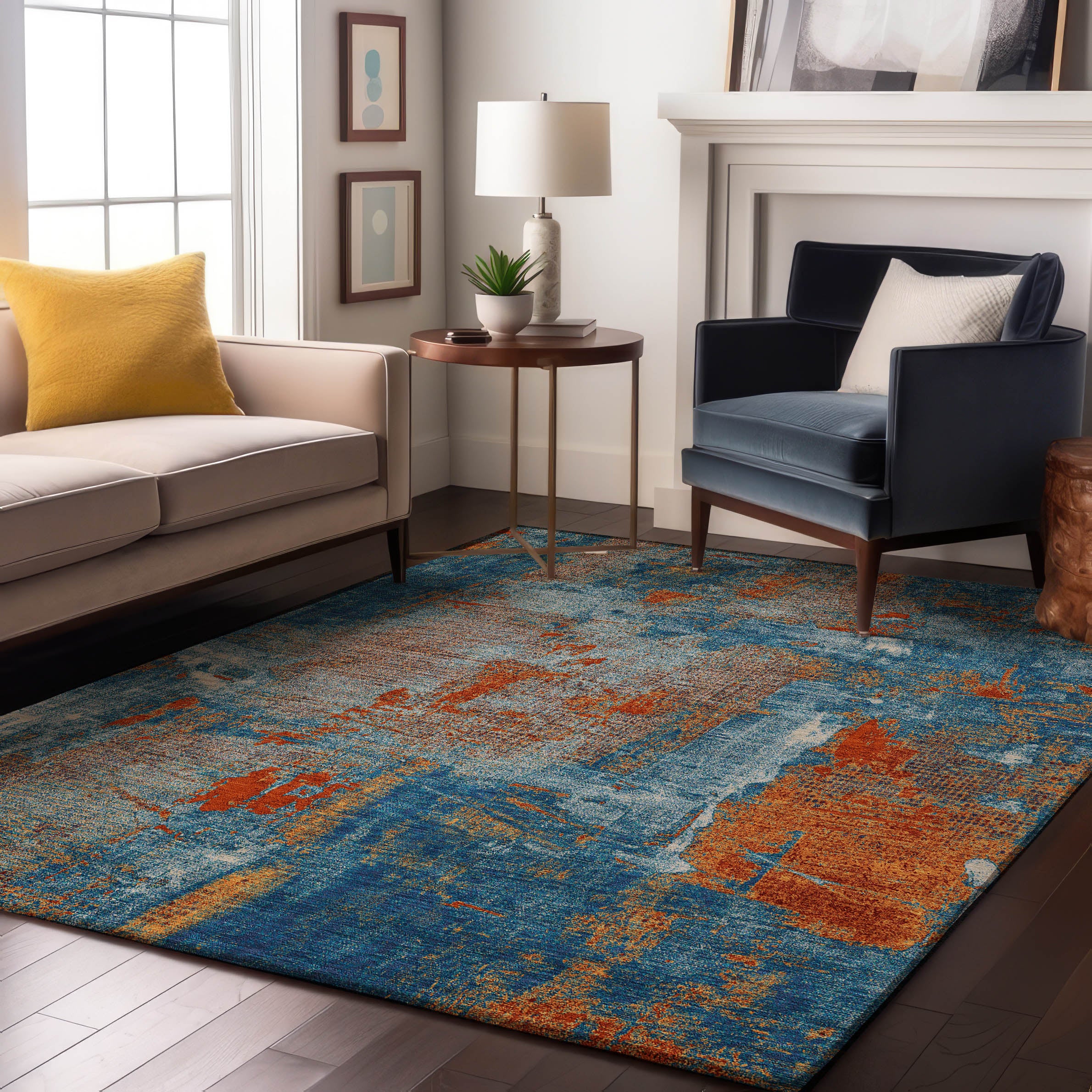 Antigua Machine Washable Transitional Navy Blue Rug 2'6" x 3'10" #shape_Rectangle