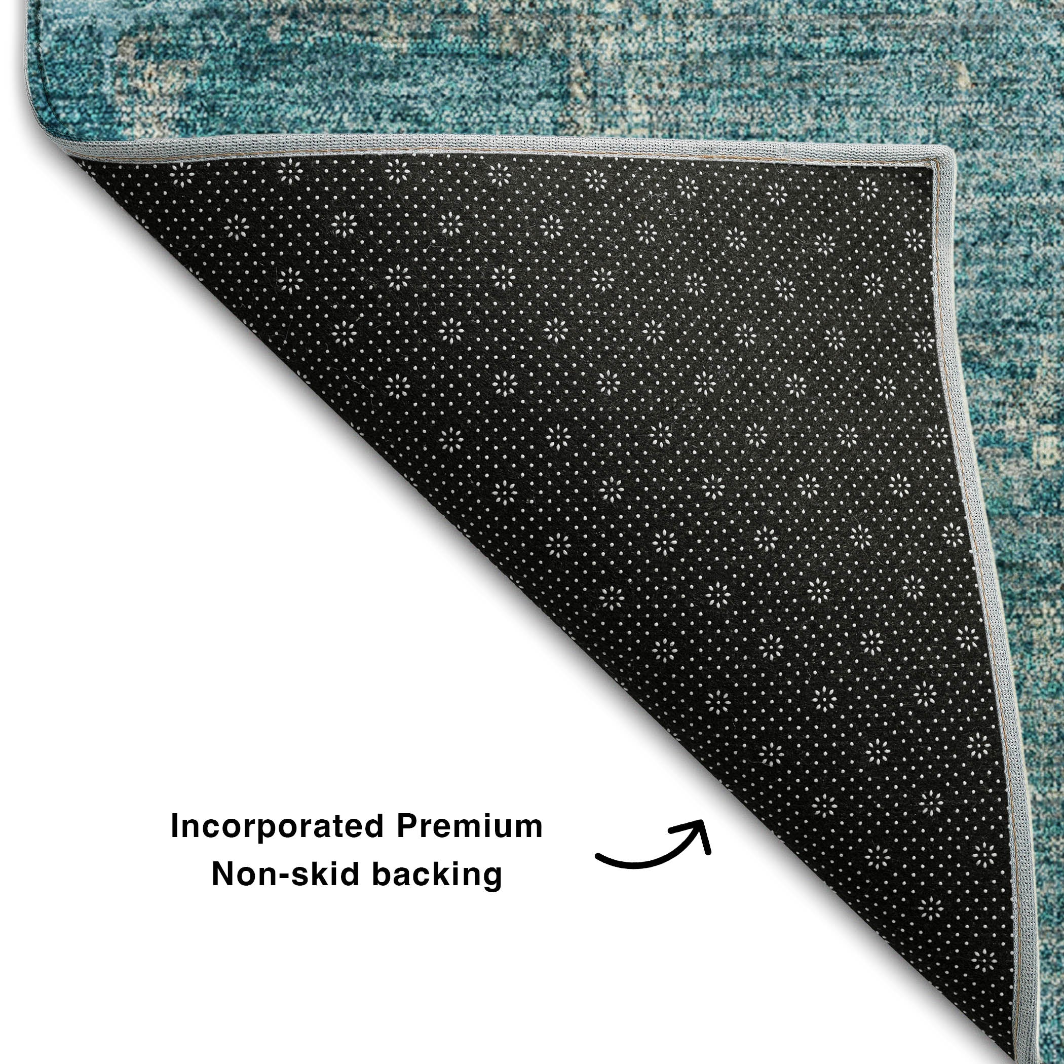 Antigua Machine Washable Transitional Teal Rug 1'8" x 2'6" #shape_Rectangle