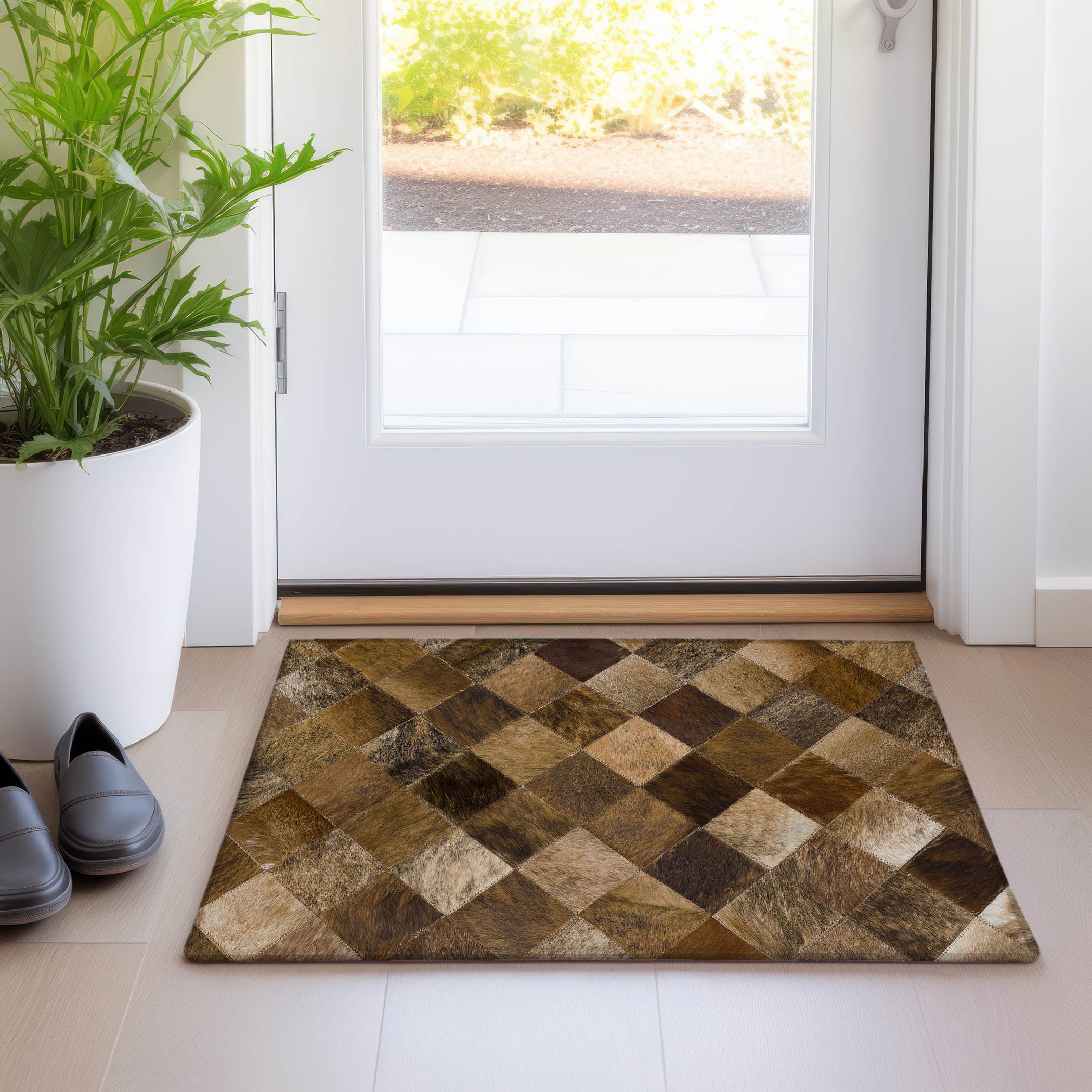 Nairobi Machine Washable Cowhide Brown Browns Rug 1'8" x 2'6" #shape_Rectangle