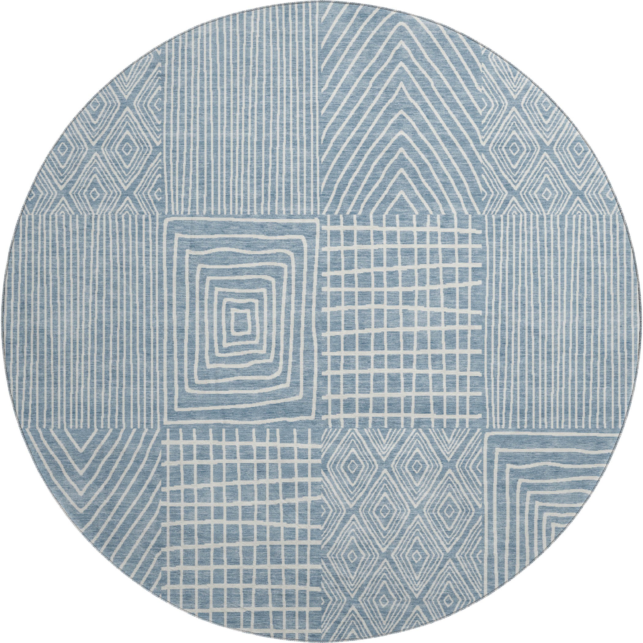 Athens Machine Washable Transitional Denim Blue Rug 8' x 8' #shape_Round