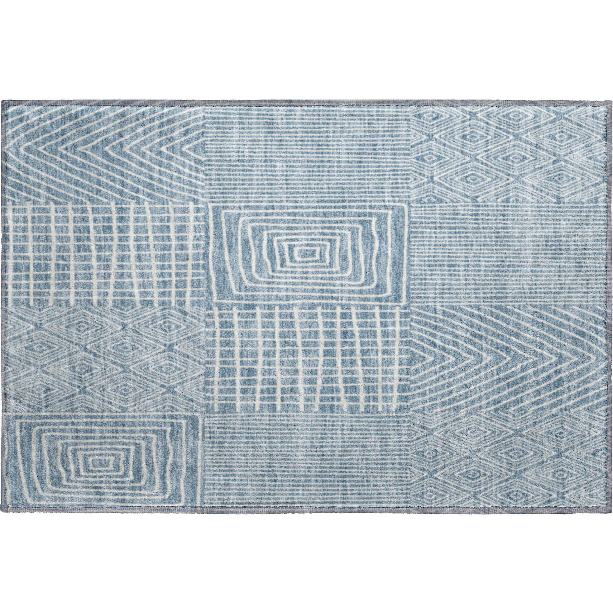 Athens Machine Washable Transitional Denim Blue Rug 1'8" x 2'6" #shape_Rectangle