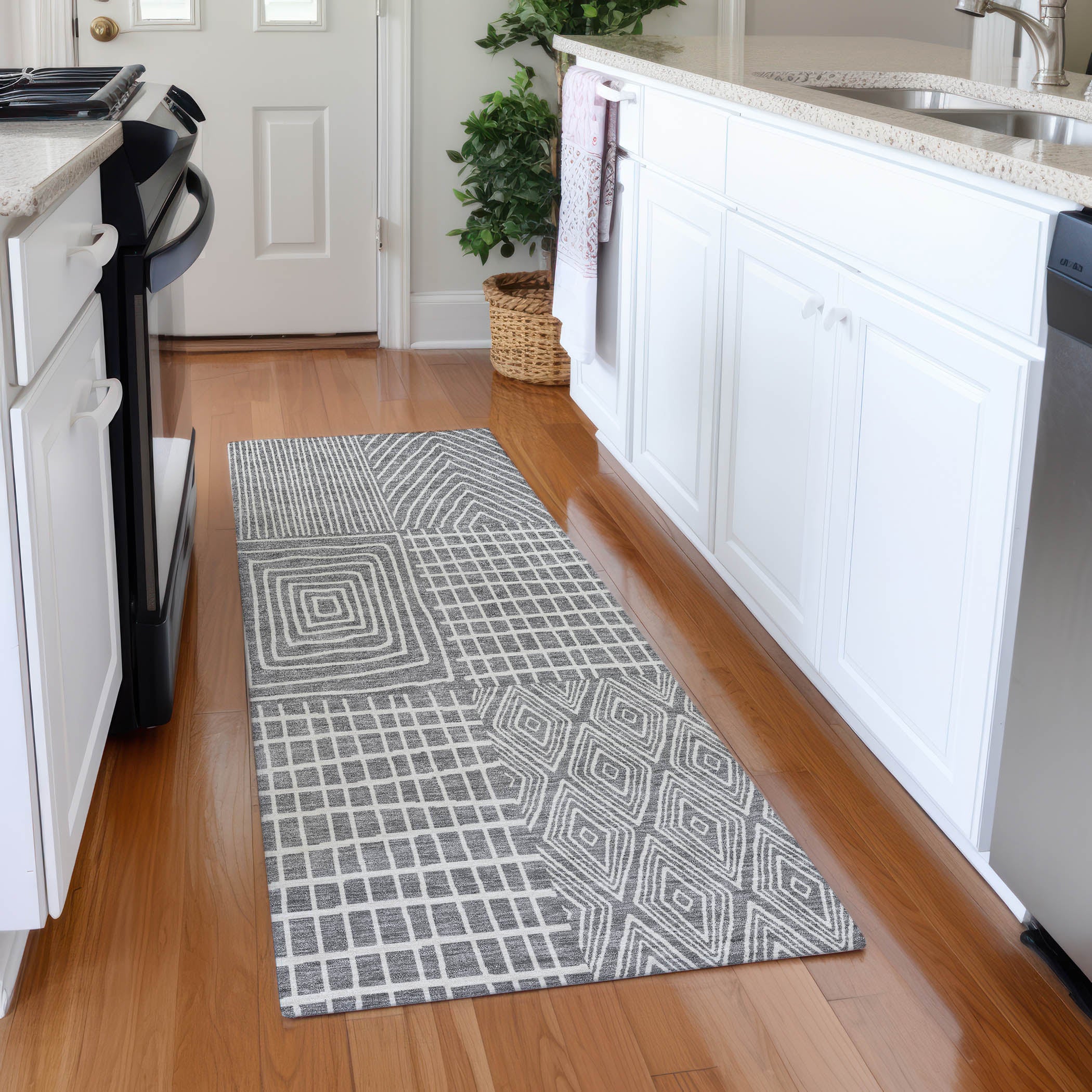 Athens Machine Washable Transitional Gray Rug 2'3" x 7'6" #shape_Runner