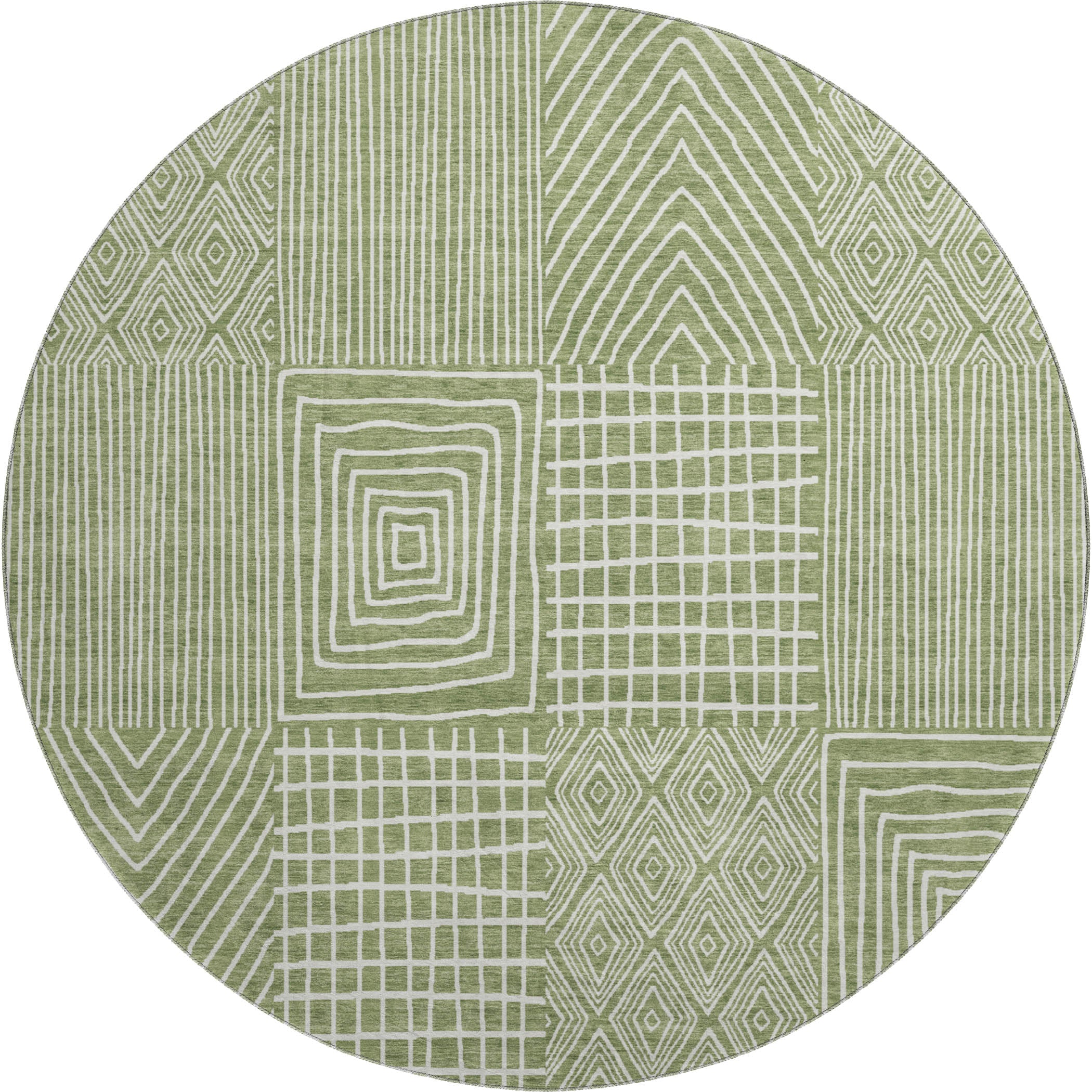 Athens Machine Washable Transitional Green Rug 8' x 8' #shape_Round