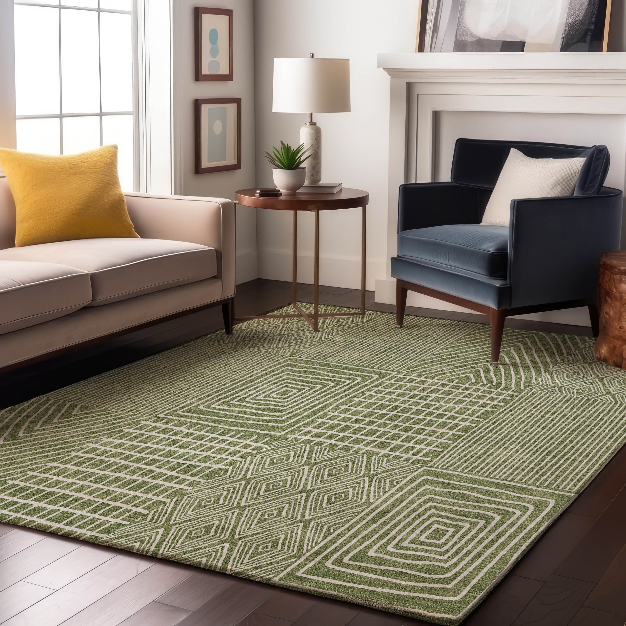 Athens Machine Washable Transitional Green Rug 2'6" x 3'10" #shape_Rectangle