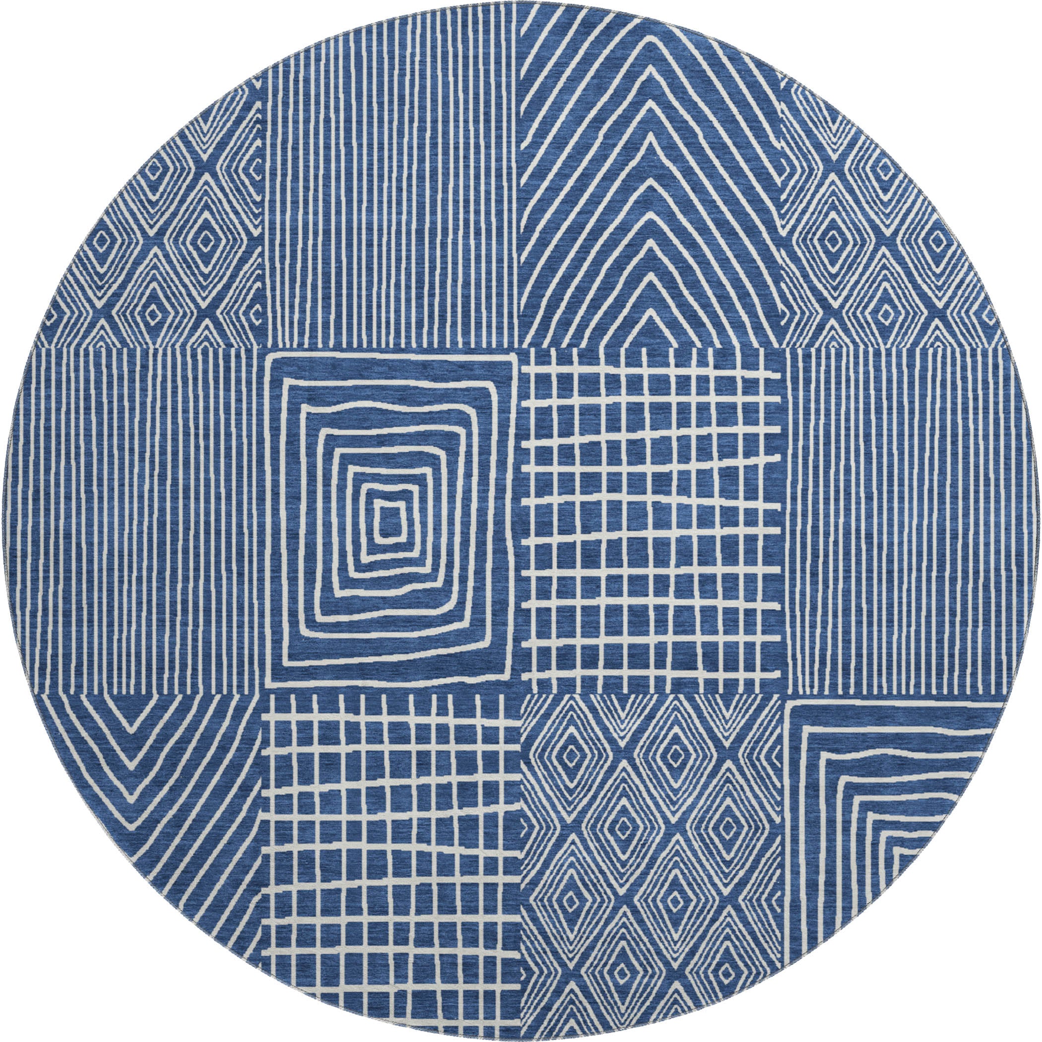 Athens Machine Washable Transitional Navy Blue Rug 8' x 8' #shape_Round