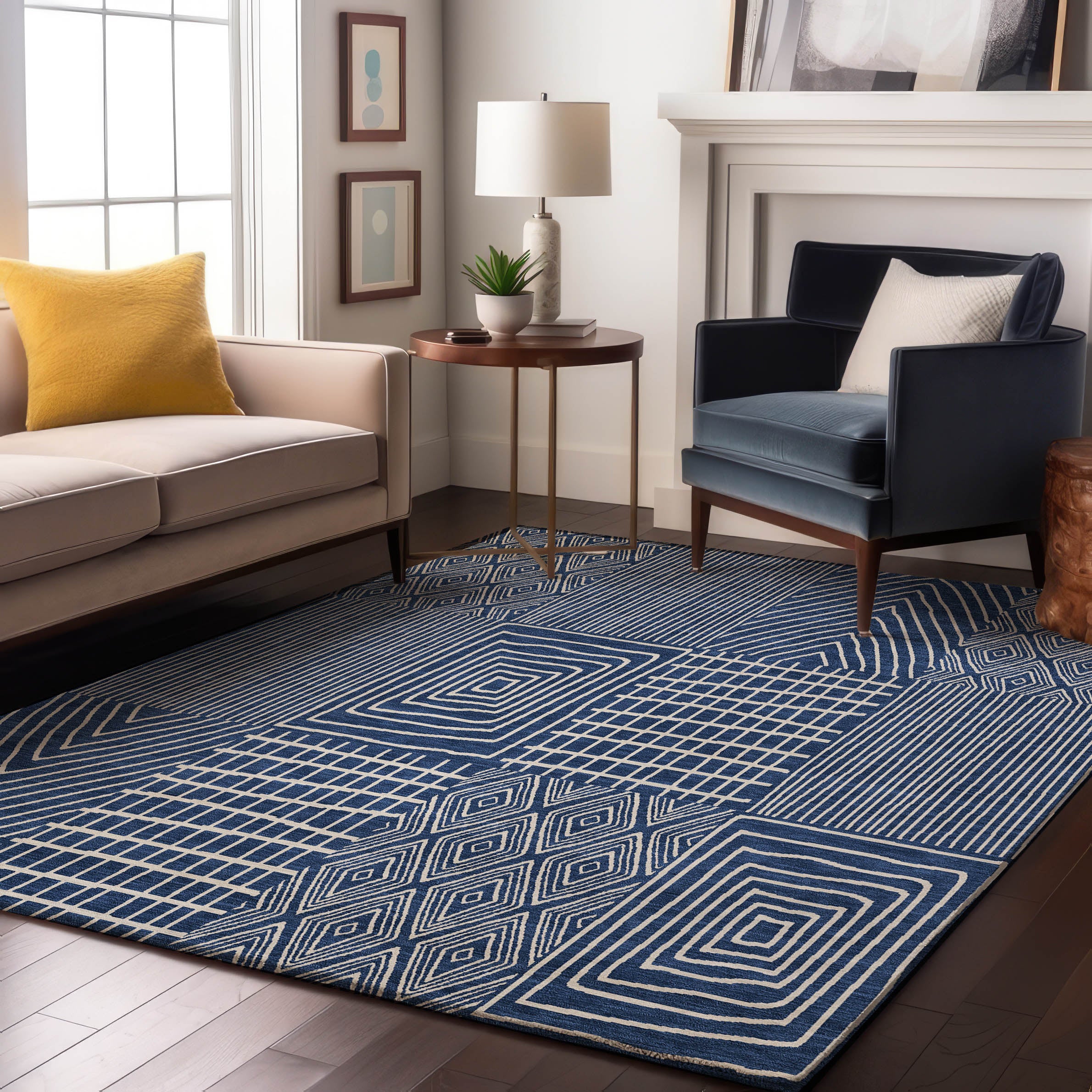 Athens Machine Washable Transitional Navy Blue Rug 2'6" x 3'10" #shape_Rectangle