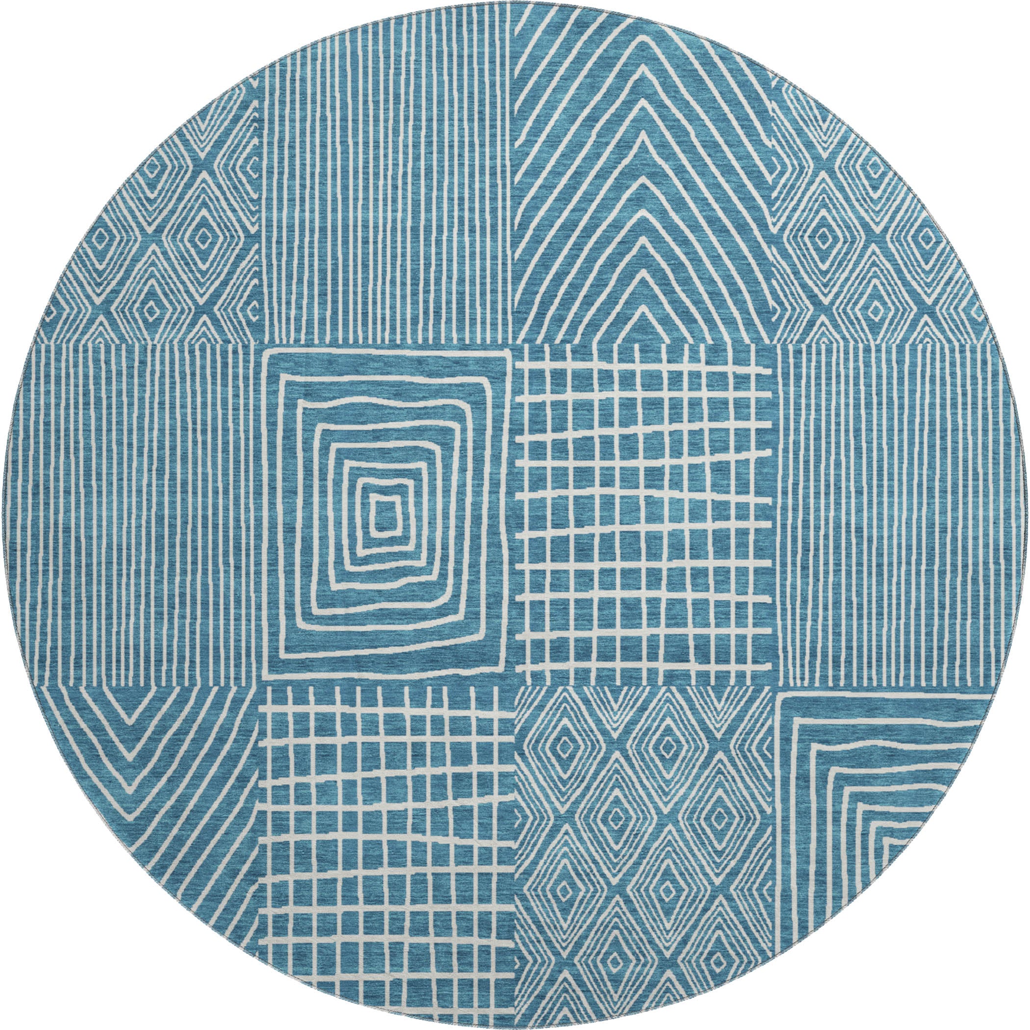 Athens Machine Washable Transitional Teal Rug 8' x 8' #shape_Round