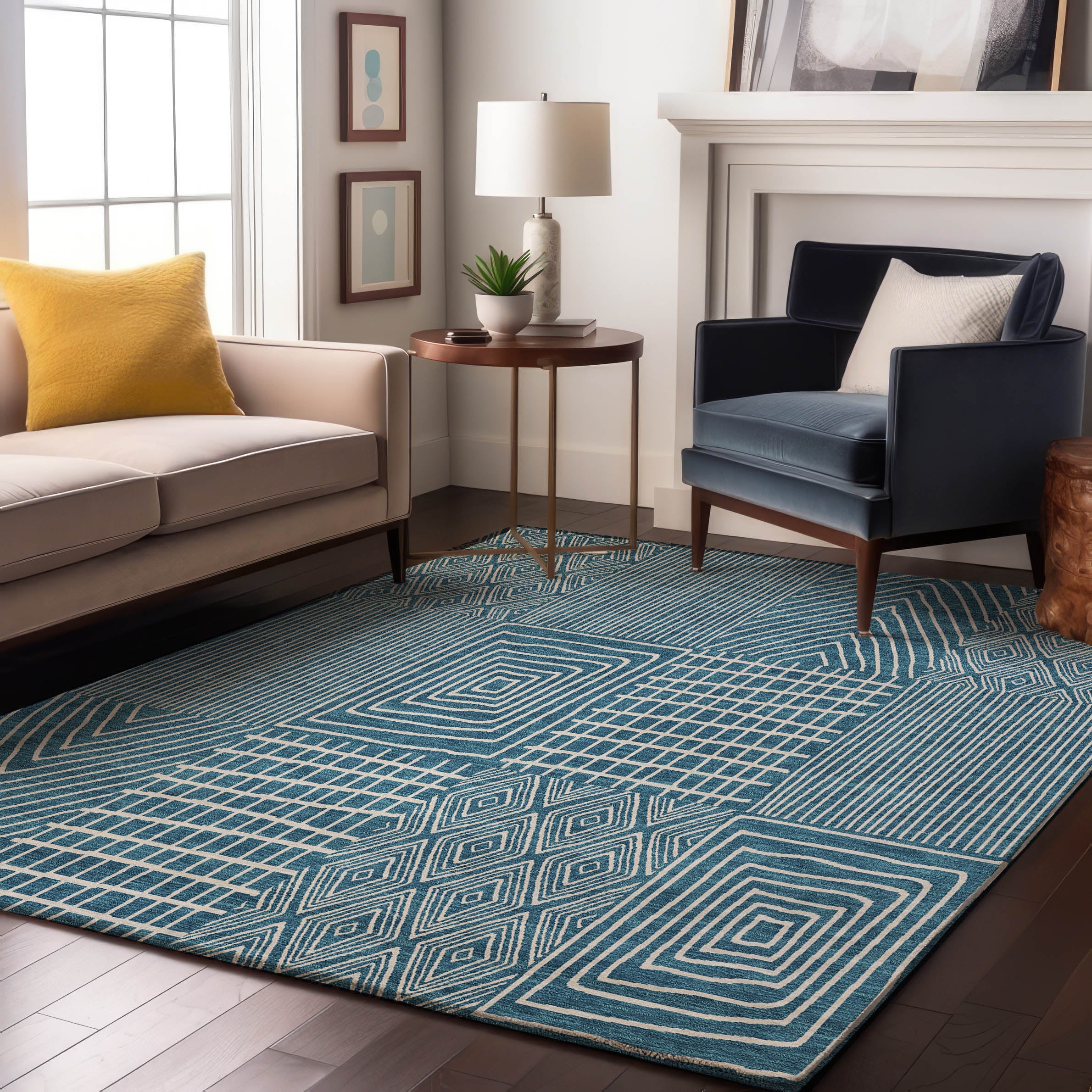 Athens Machine Washable Transitional Teal Rug 2'6" x 3'10" #shape_Rectangle