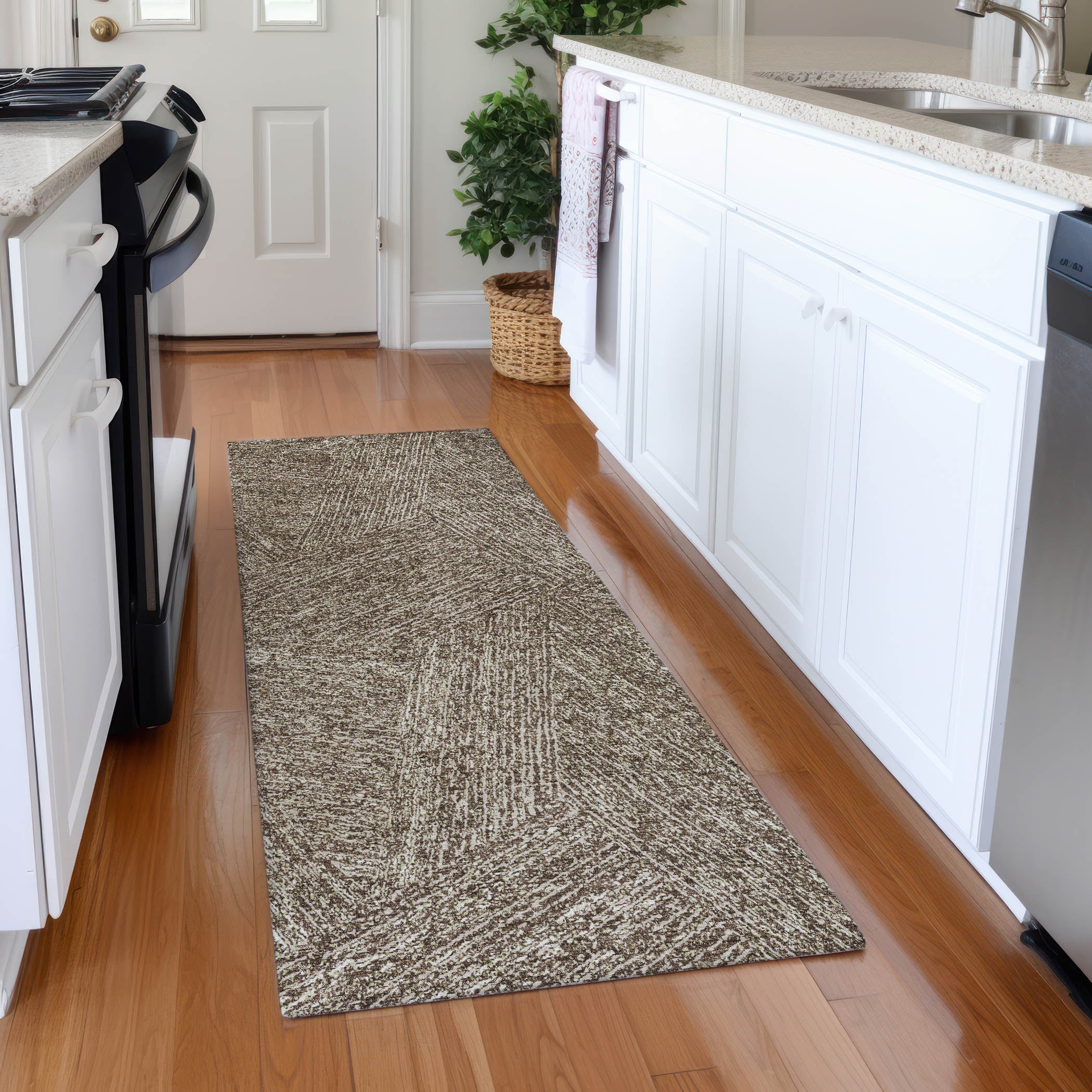 Lisbon Machine Washable Transitional Chocolate Brown Rug 2'3" x 7'6" #shape_Runner