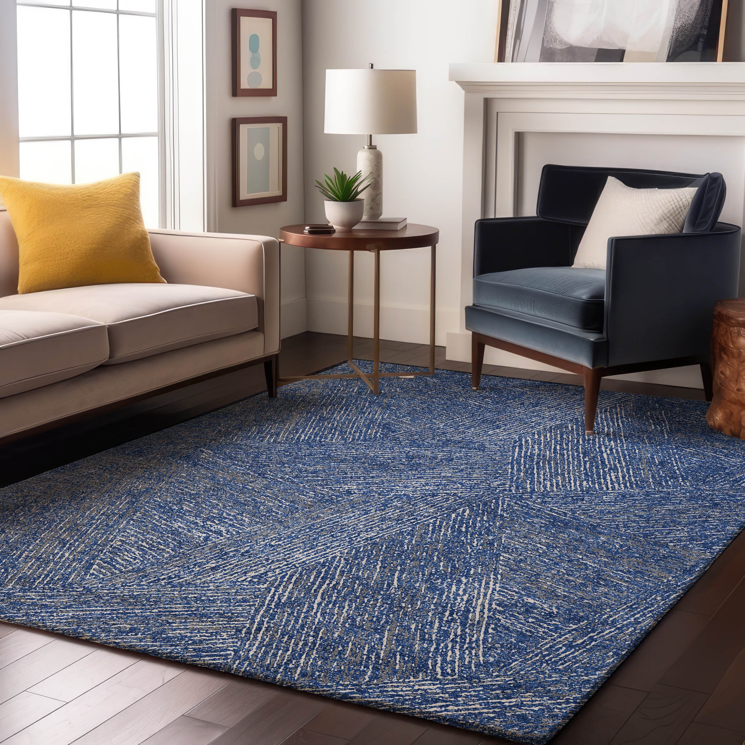 Lisbon Machine Washable Transitional Navy Blue Rug 2'6" x 3'10" #shape_Rectangle