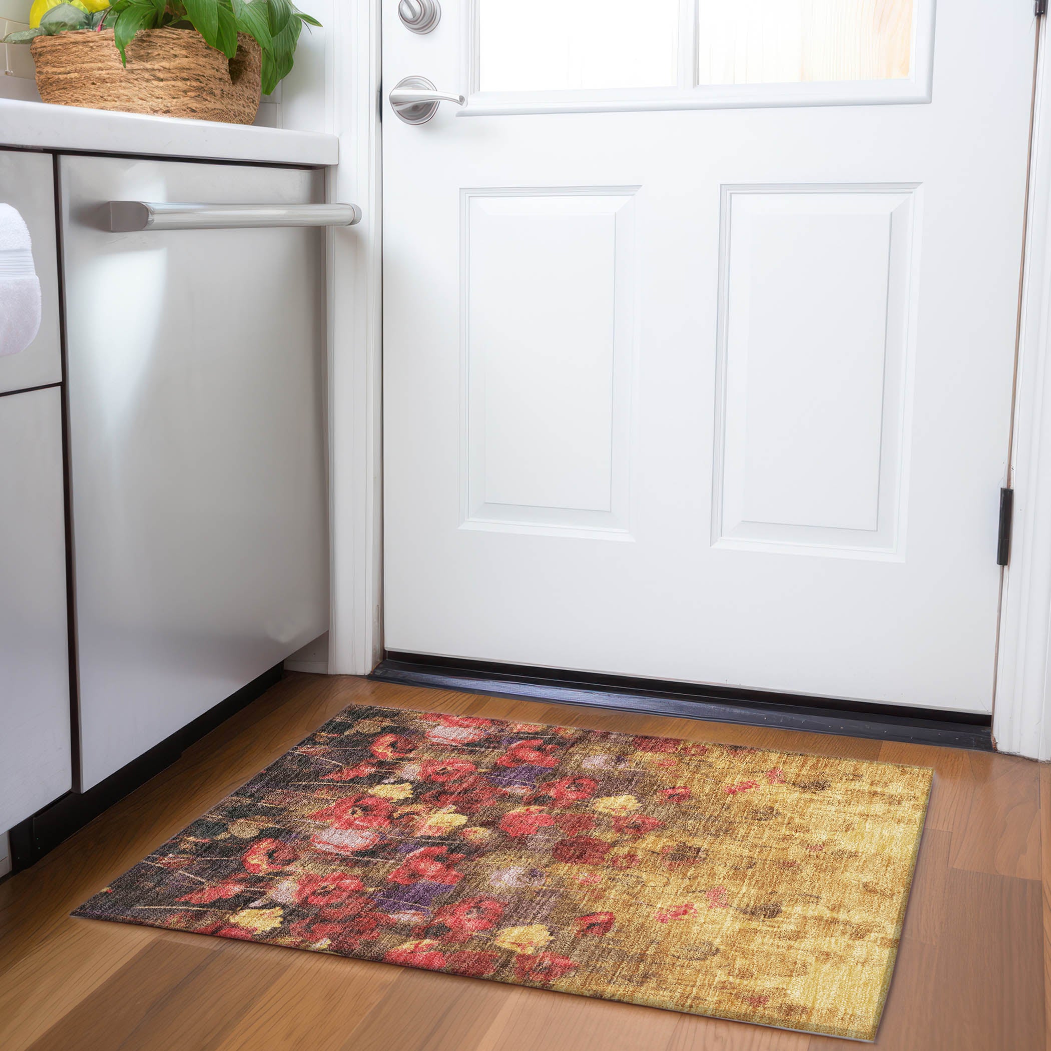 Lisbon Machine Washable Transitional Gold Rug 1'8" x 2'6" #shape_Rectangle
