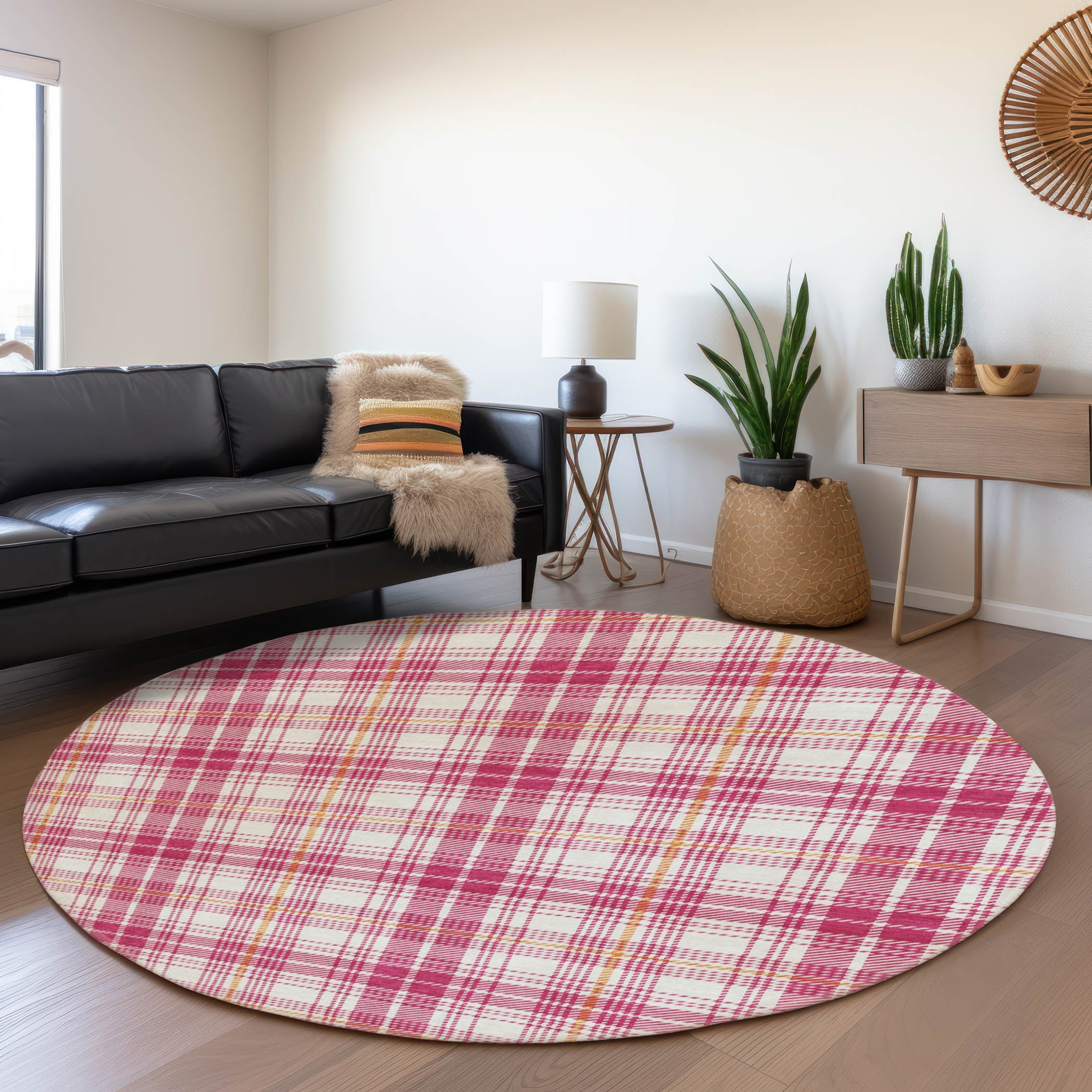 Budapest Machine Washable Transitional Blush Pink Rug 8' x 8' #shape_Round