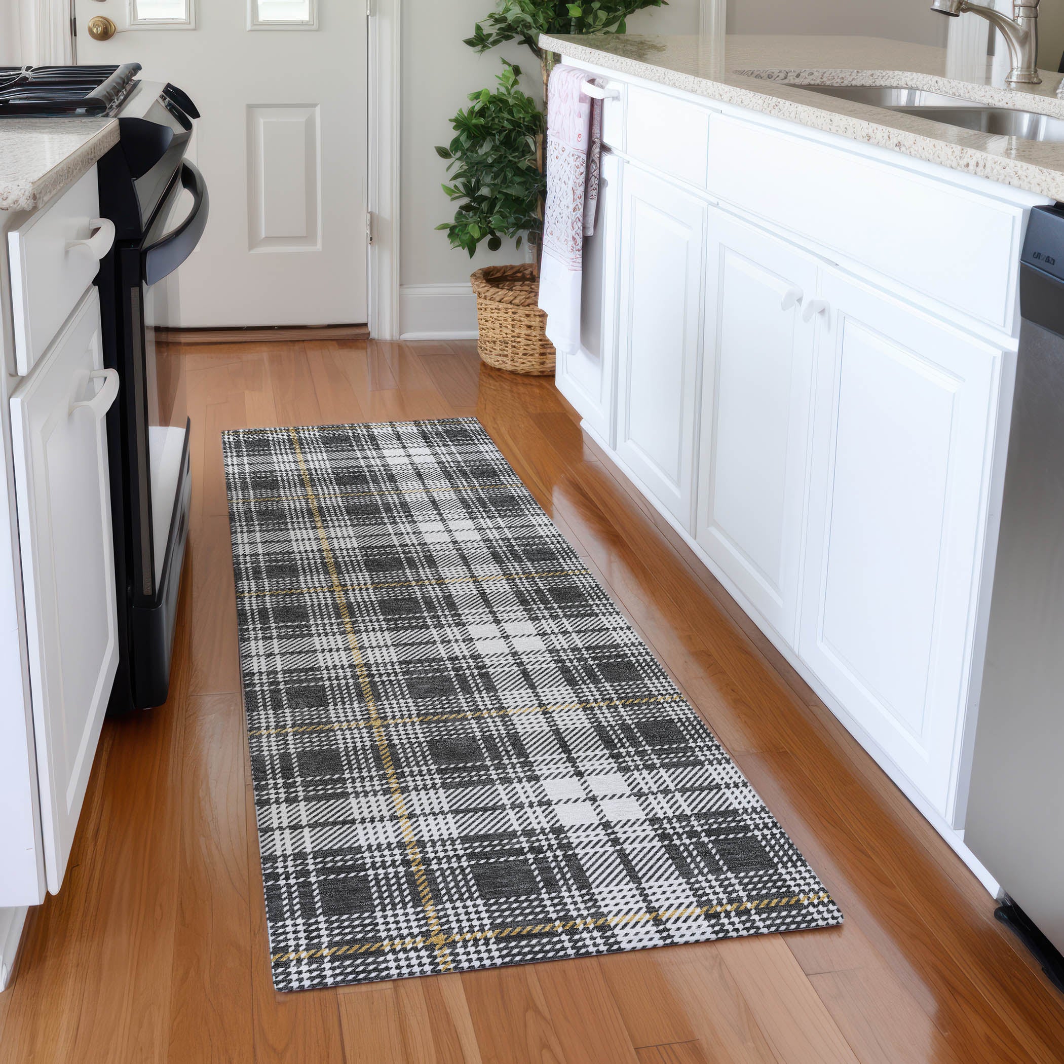 Budapest Machine Washable Transitional Charcoal Gray Rug 2'3" x 7'6" #shape_Runner