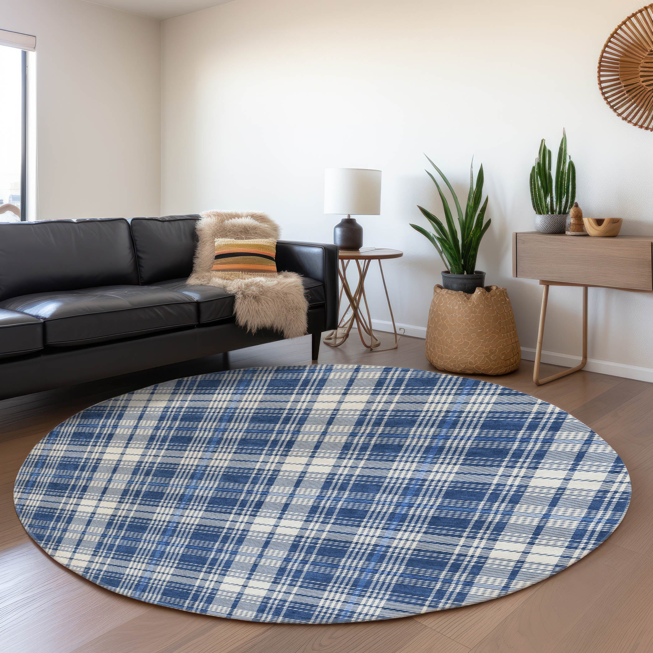 Budapest Machine Washable Transitional Navy Blue Rug 8' x 8' #shape_Round