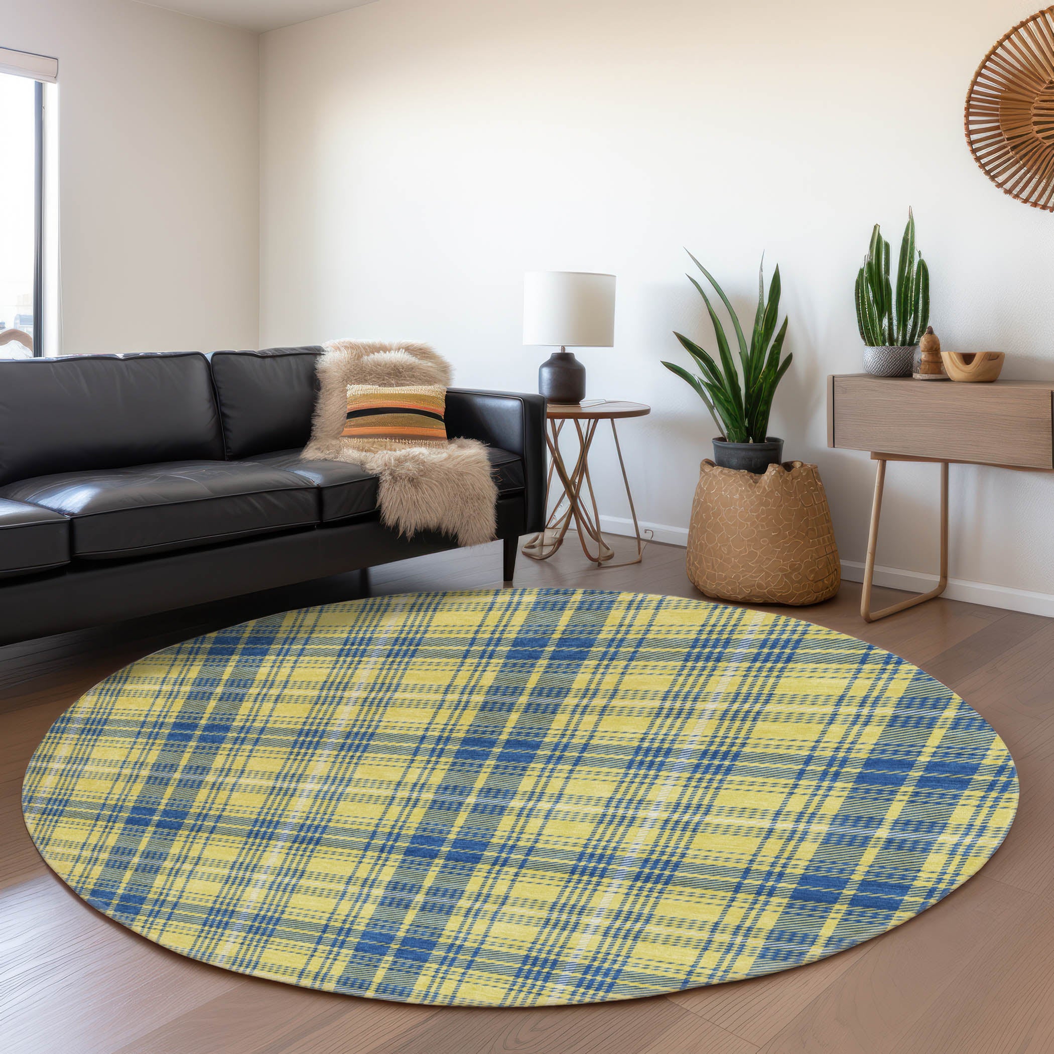 Budapest Machine Washable Transitional Yellow Gold Rug 8' x 8' #shape_Round