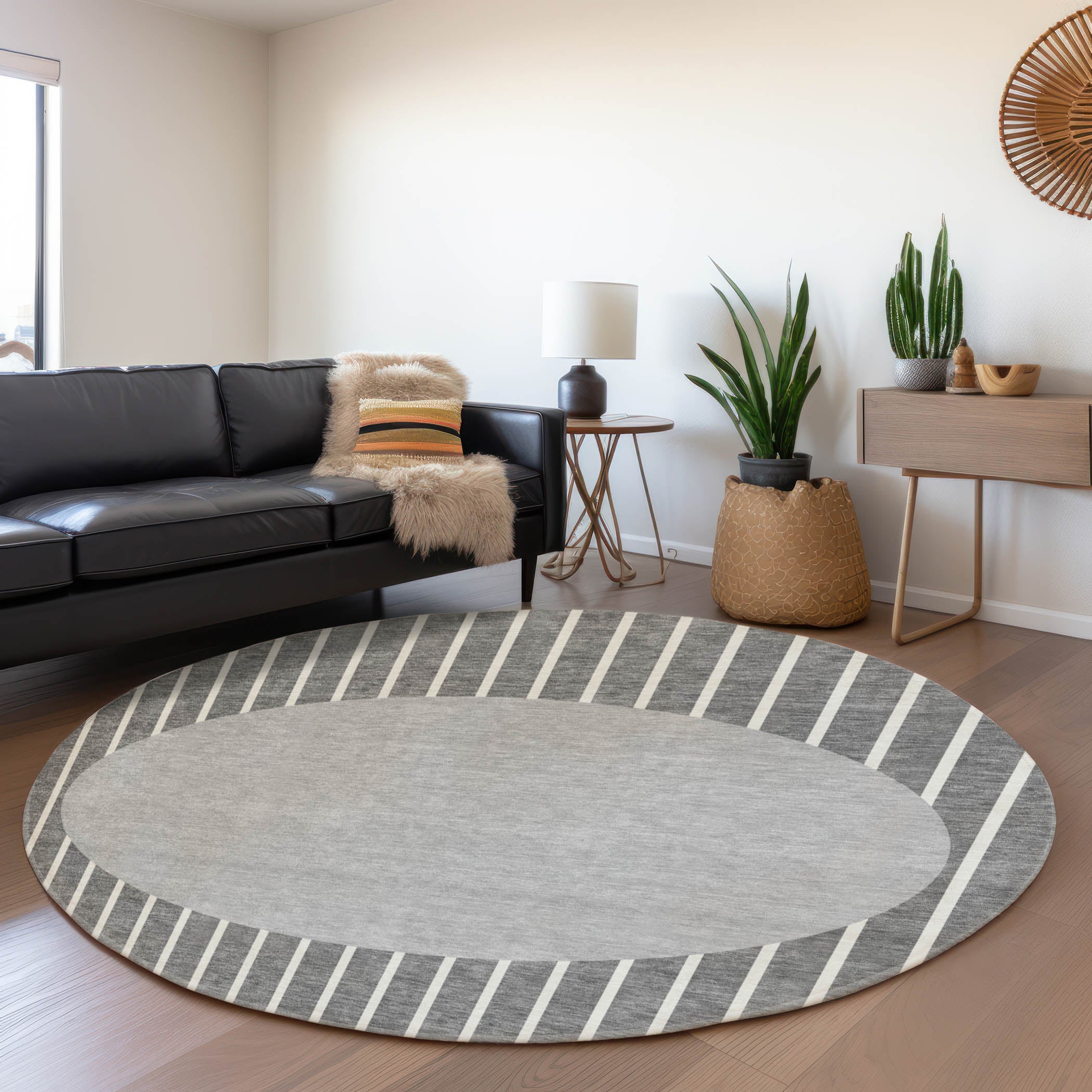 Sintra Machine Washable Transitional Gray Rug 8' x 8' #shape_Round