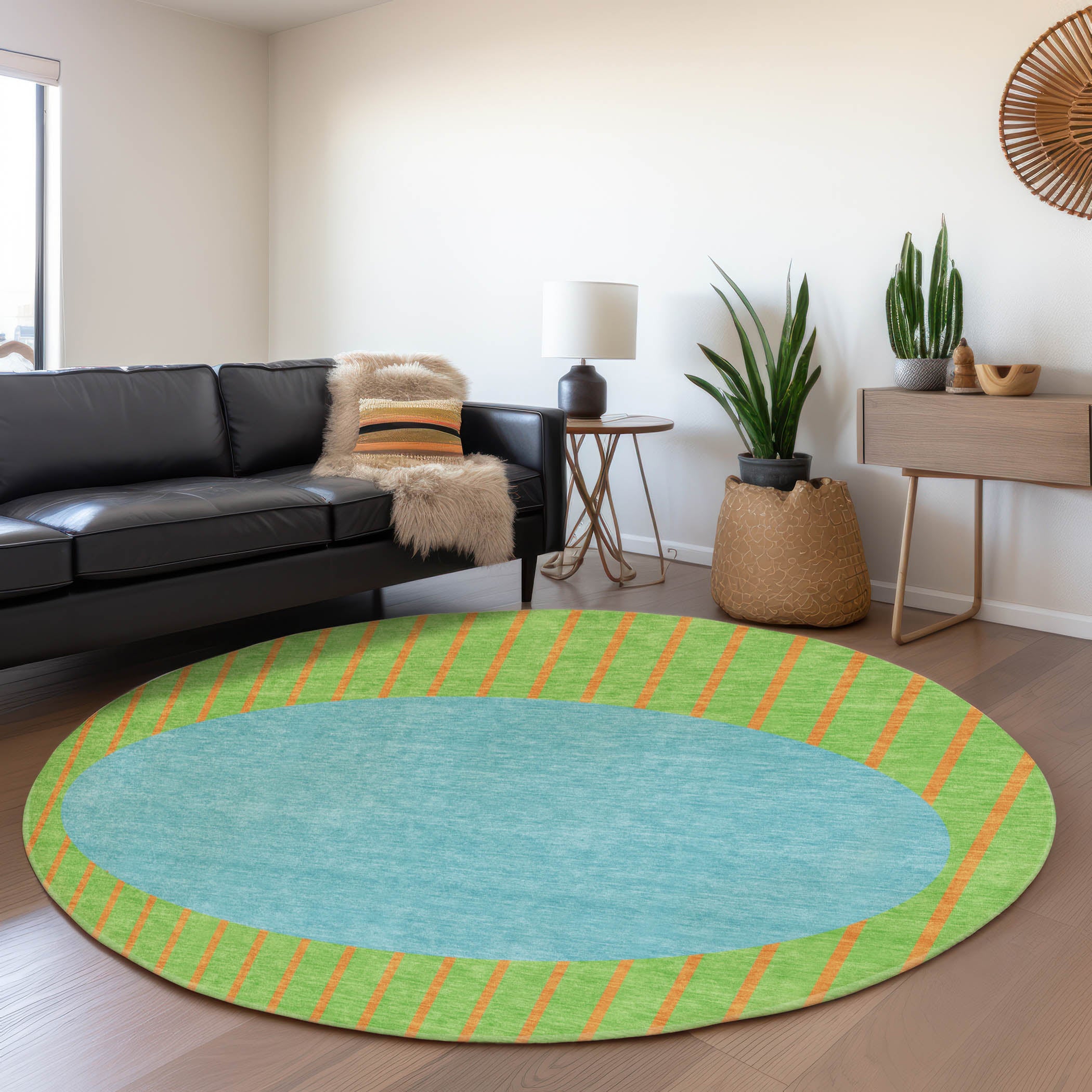 Sintra Machine Washable Transitional Lime Green Rug 8' x 8' #shape_Round
