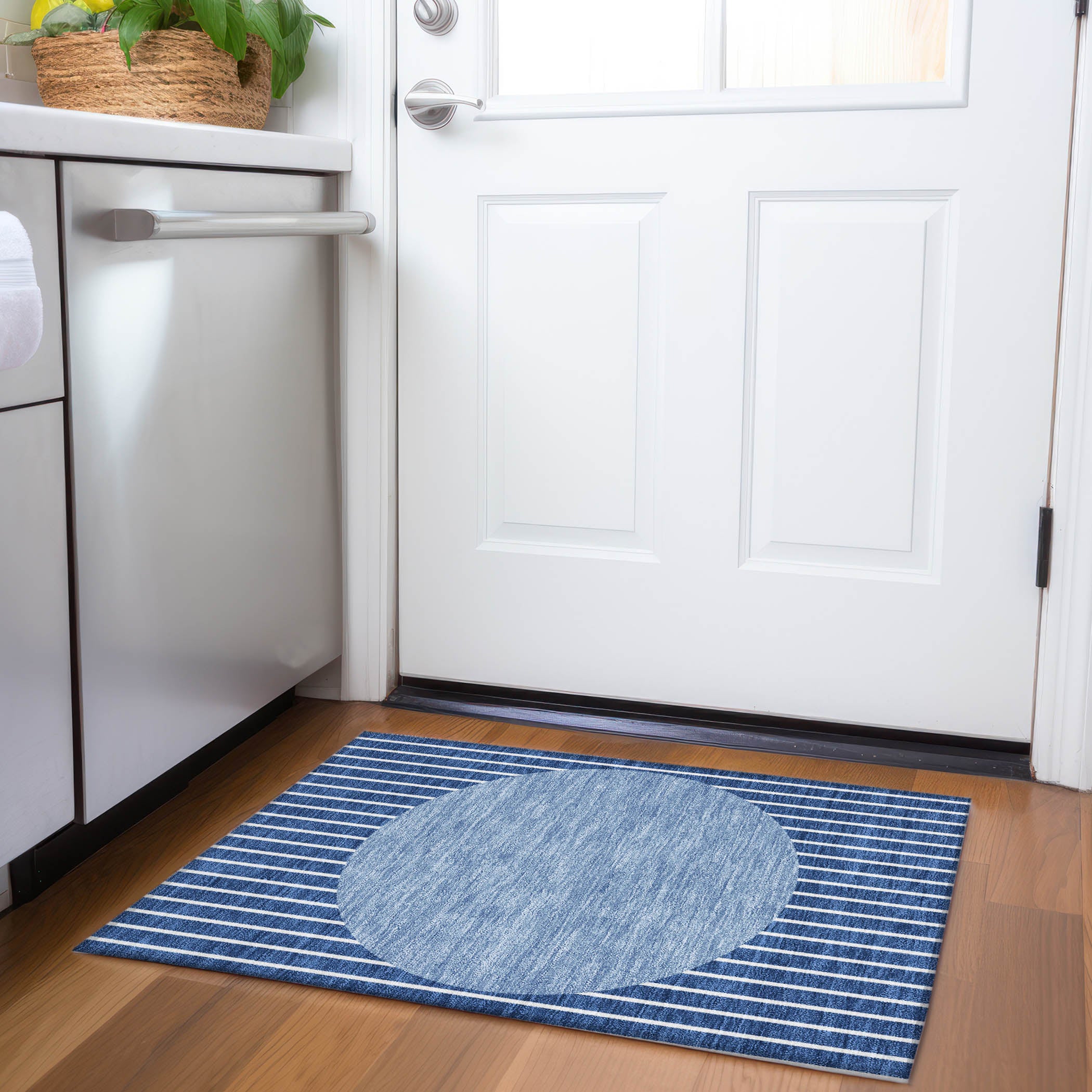 Sintra Machine Washable Transitional Navy Blue Rug 1'8" x 2'6" #shape_Rectangle