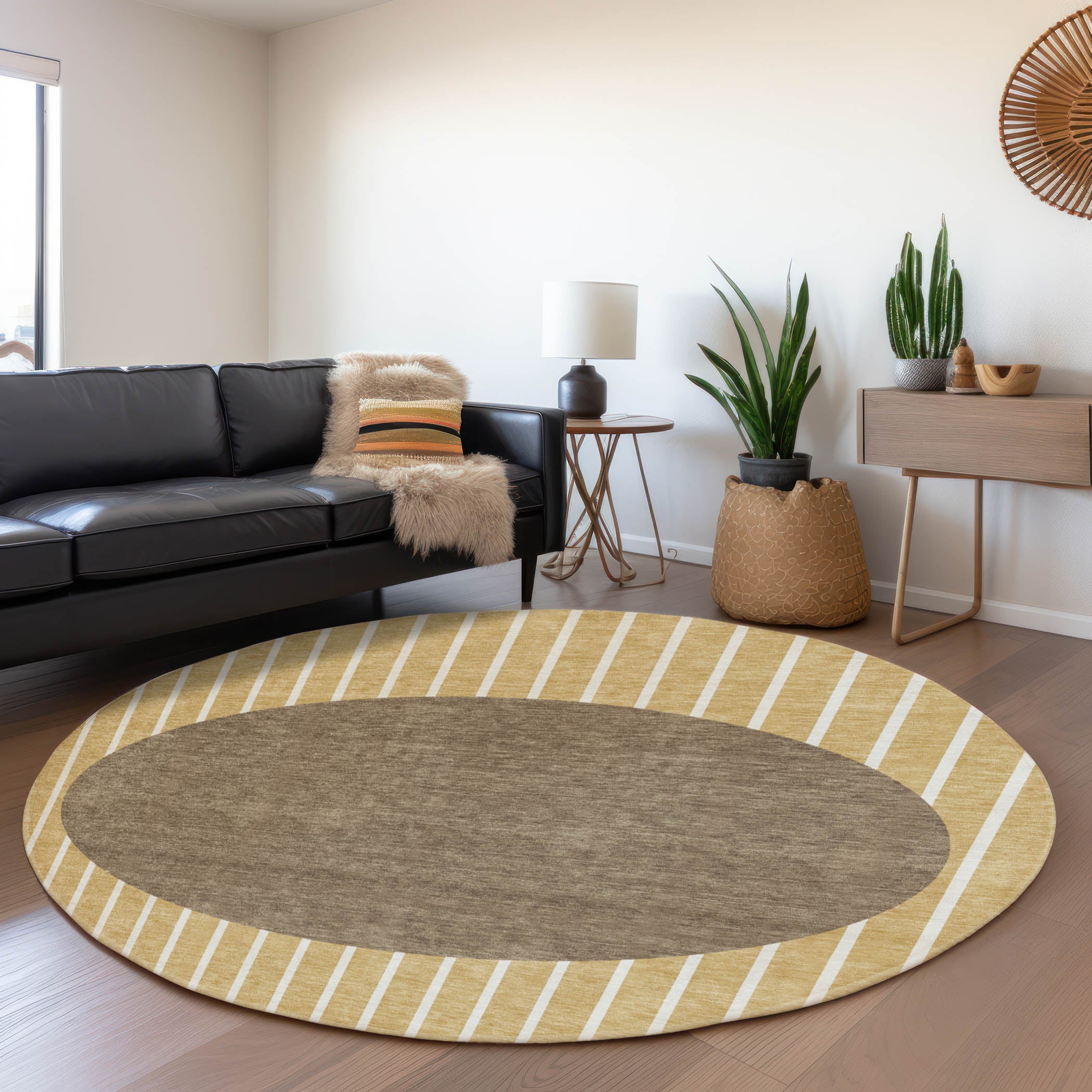 Sintra Machine Washable Transitional Wheat Gold Rug 8' x 8' #shape_Round