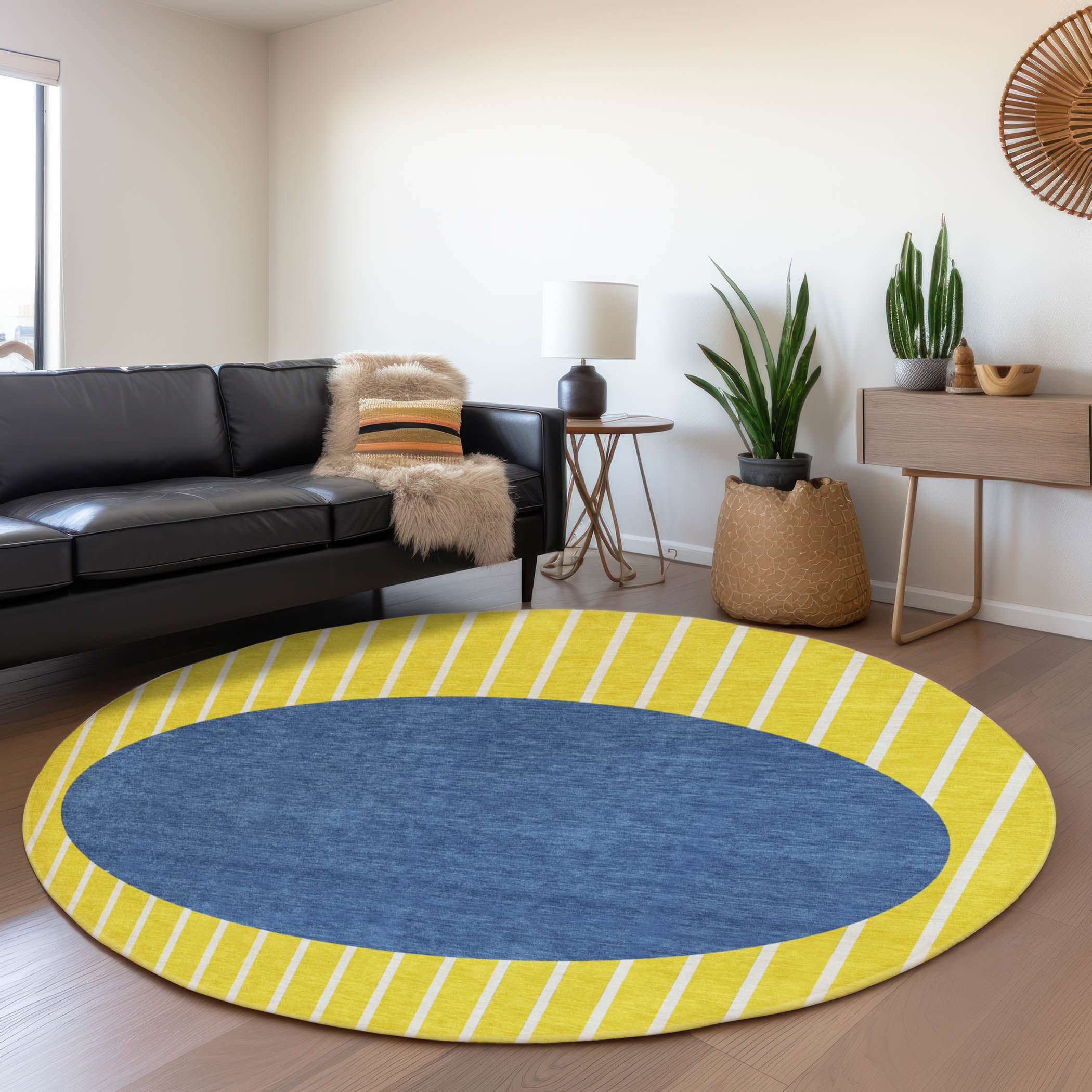 Sintra Machine Washable Transitional Yellow Gold Rug 8' x 8' #shape_Round