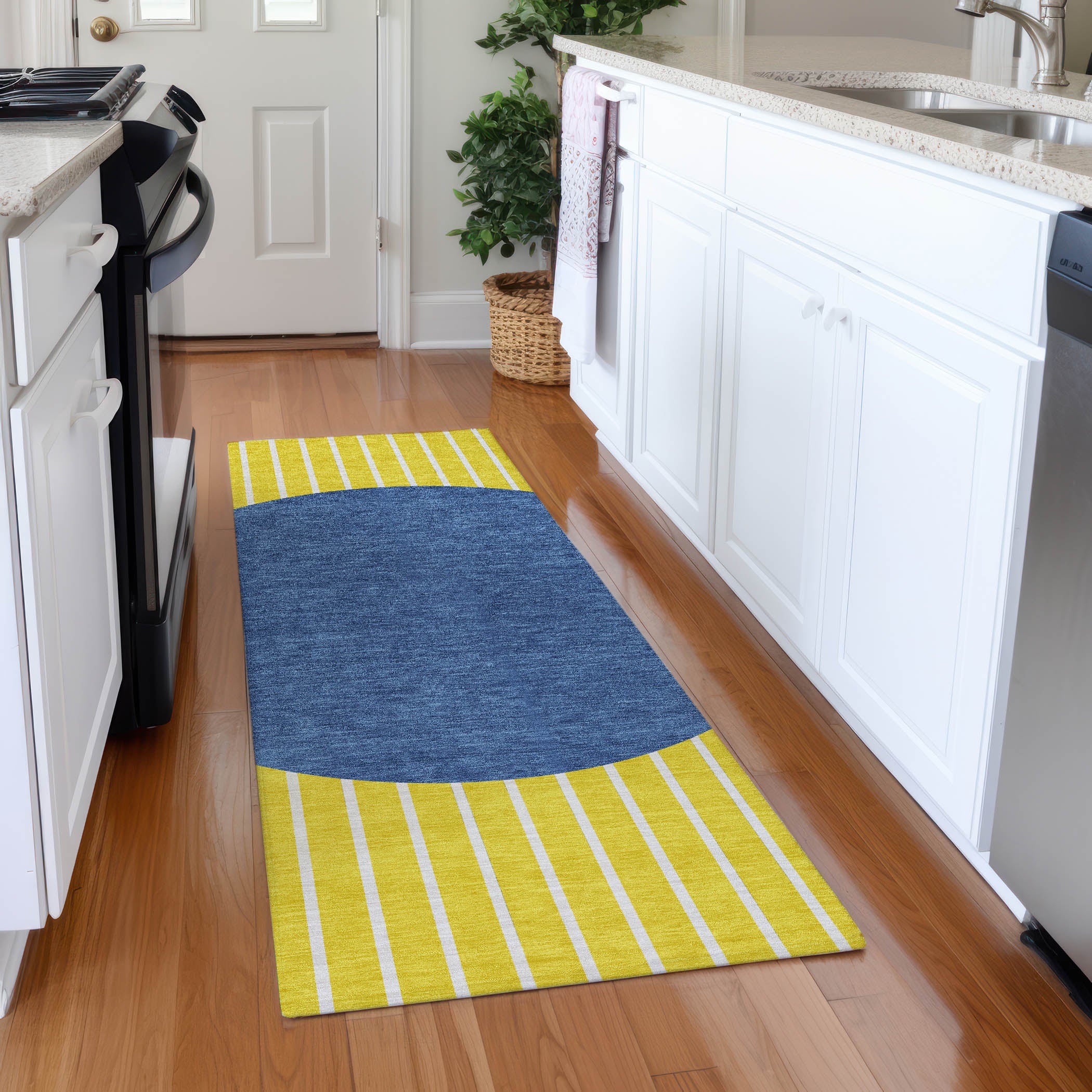 Sintra Machine Washable Transitional Yellow Gold Rug 2'3" x 7'6" #shape_Runner