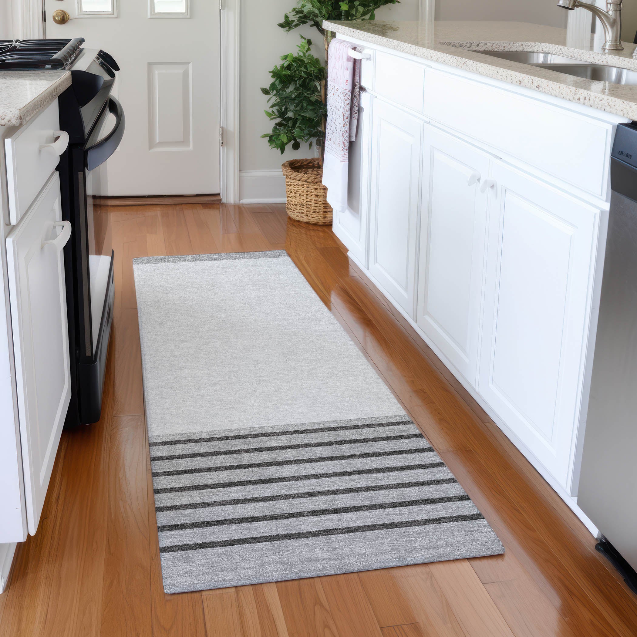 Baku Machine Washable Transitional Gray Rug 2'3" x 7'6" #shape_Runner