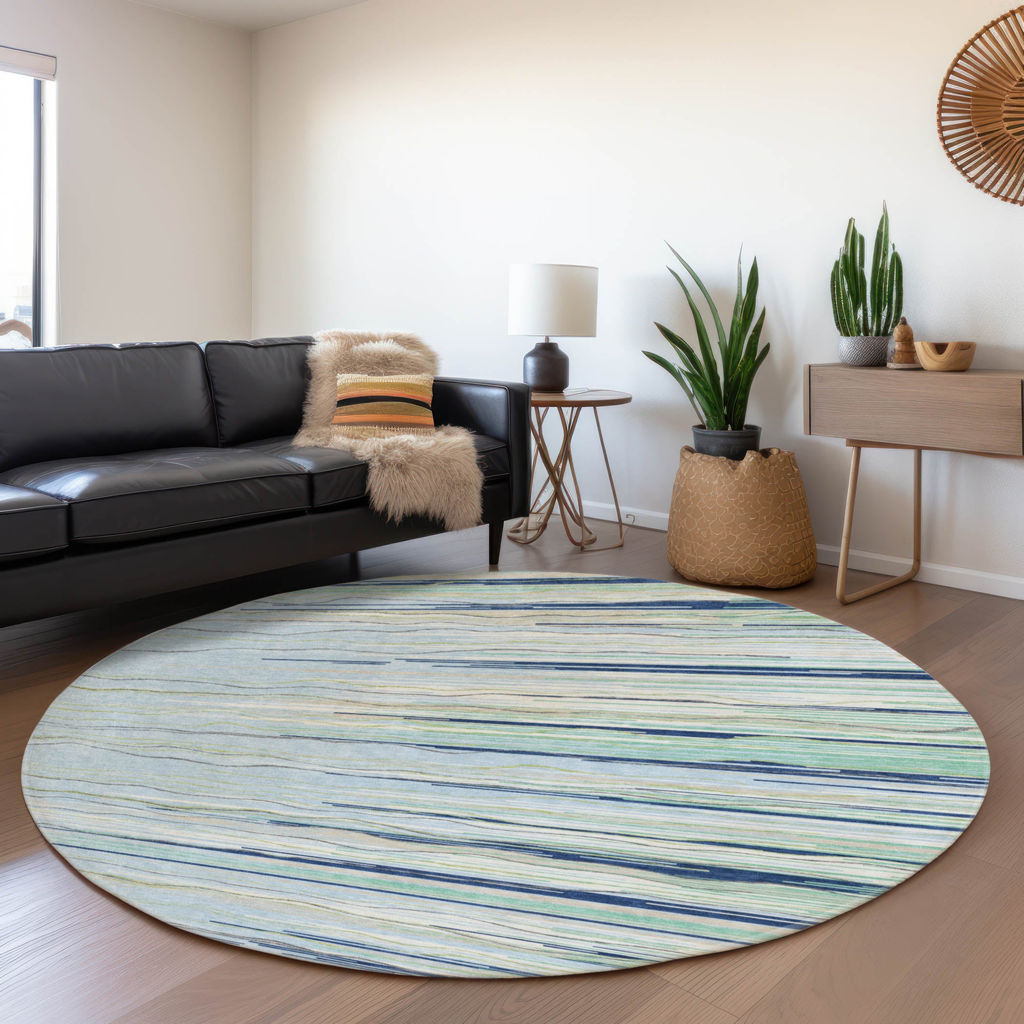 Jaipur Machine Washable Transitional Sky Blue Rug 8' x 8' #shape_Round