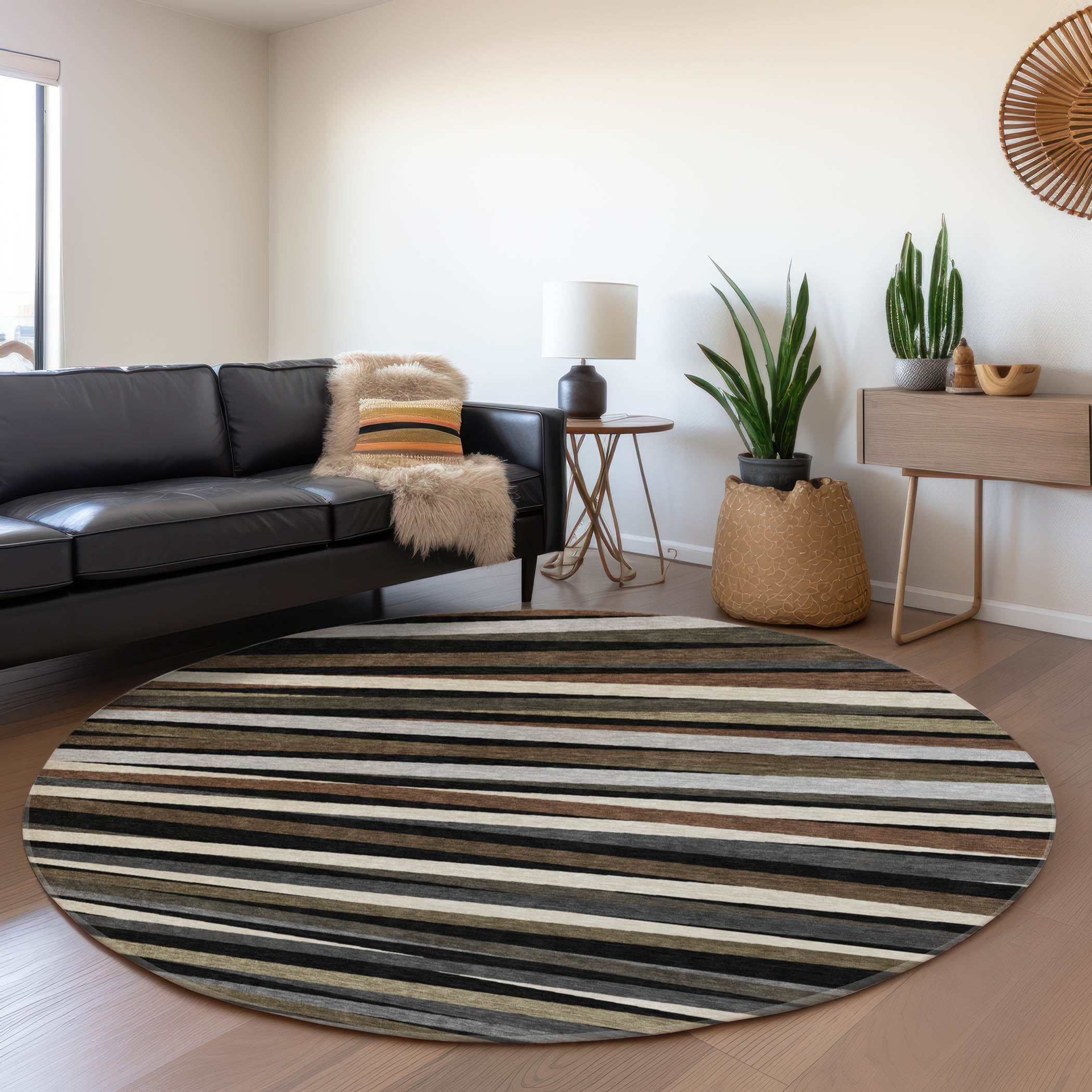 Tallinn Machine Washable Transitional Black Rug 8' x 8' #shape_Round