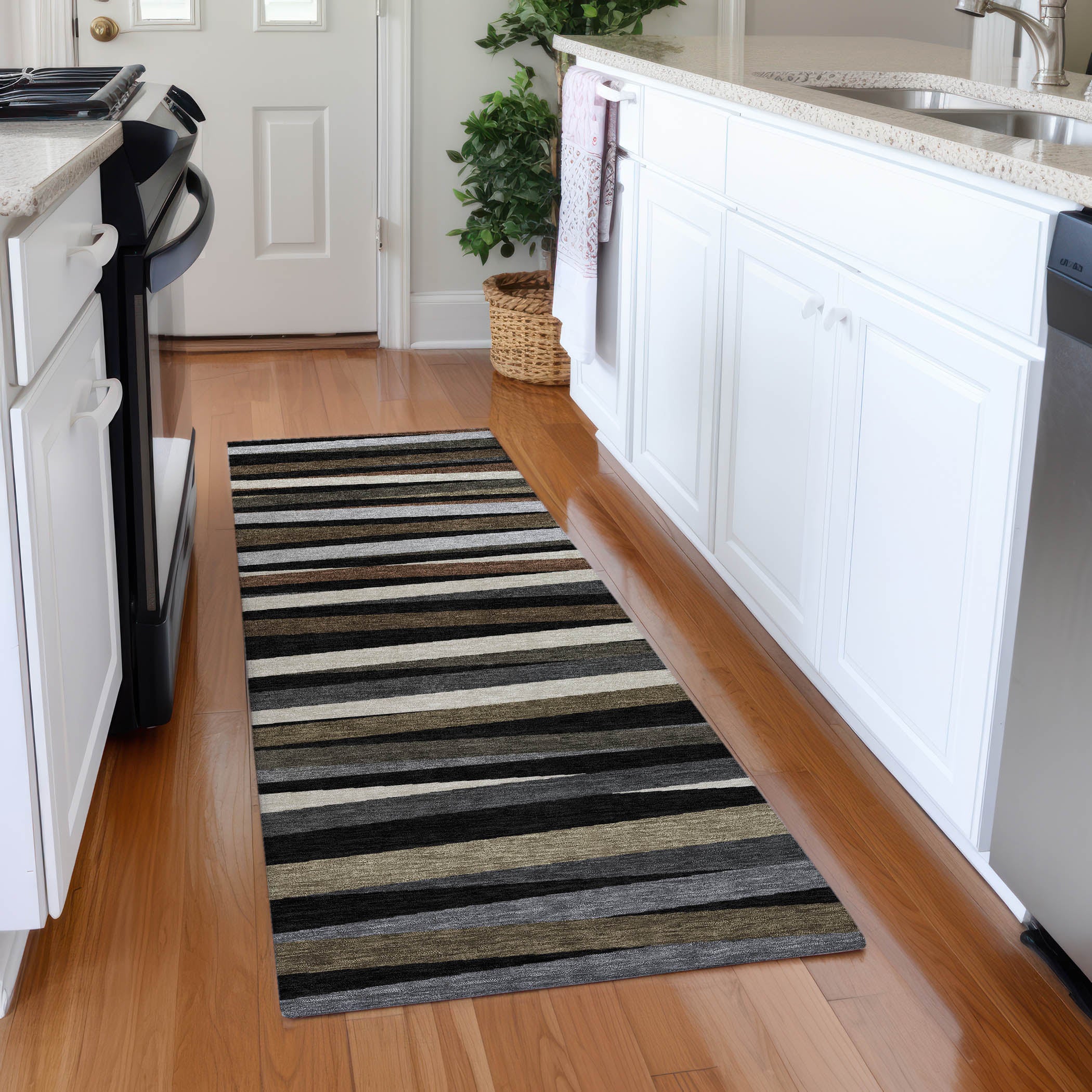 Tallinn Machine Washable Transitional Black Rug 2'3" x 7'6" #shape_Runner