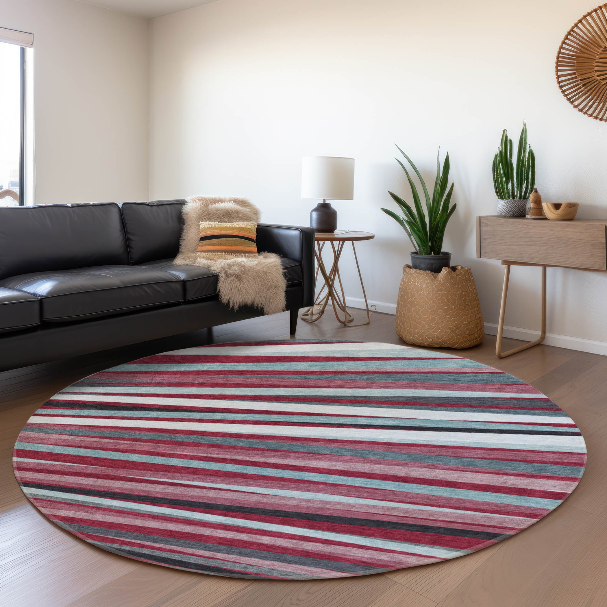 Tallinn Machine Washable Transitional Burgundy Red Rug 8' x 8' #shape_Round