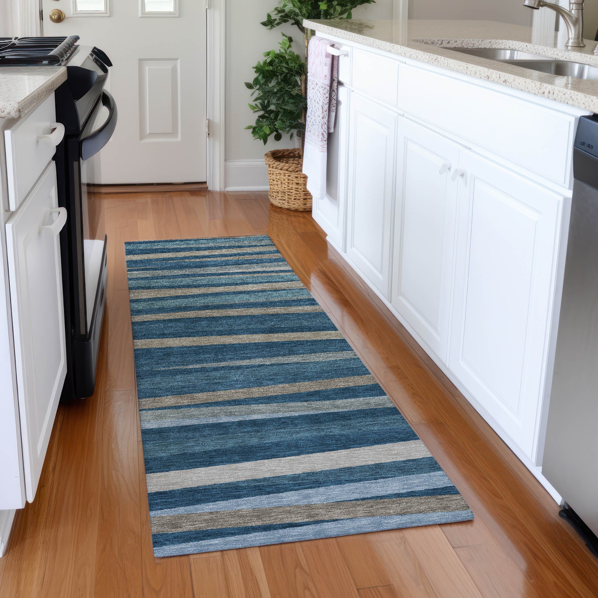 Tallinn Machine Washable Transitional Denim Blue Rug 2'3" x 7'6" #shape_Runner