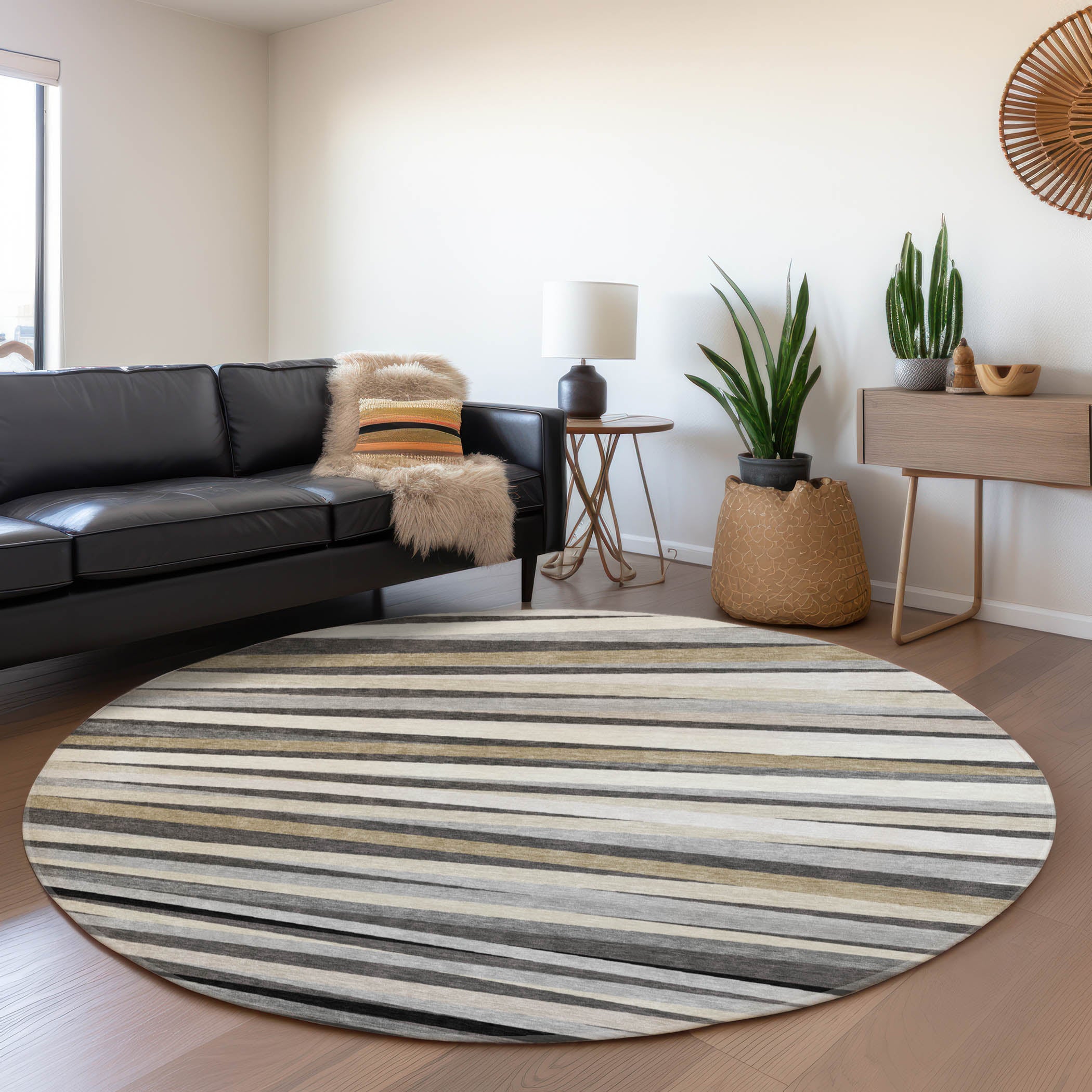 Tallinn Machine Washable Transitional Gray Rug 8' x 8' #shape_Round