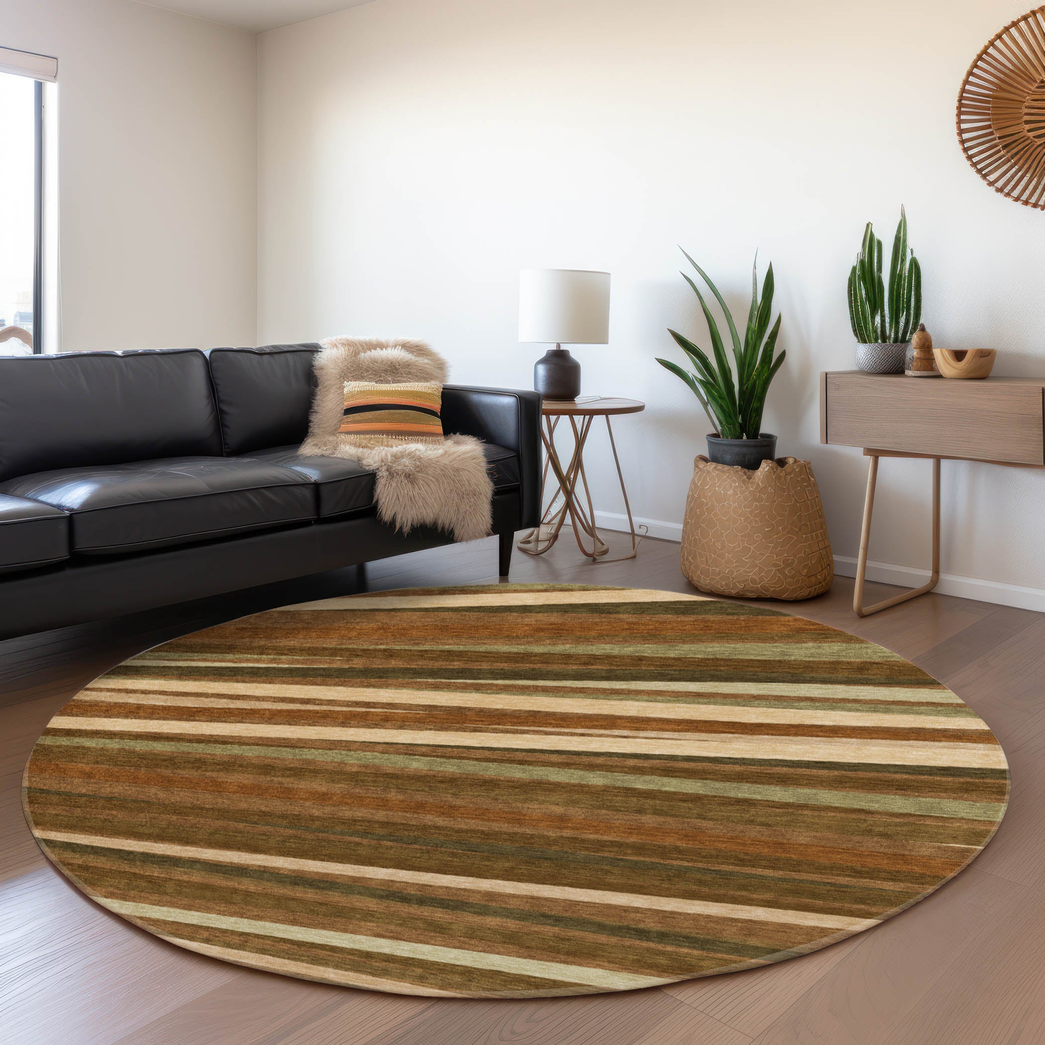 Tallinn Machine Washable Transitional Paprika Orange Rug 8' x 8' #shape_Round